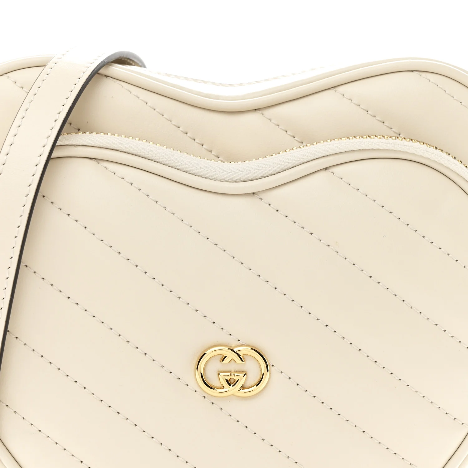 Calfskin Matelasse Diagonal Mini Interlocking G Heart Shoulder Bag Mystic White - Image 8