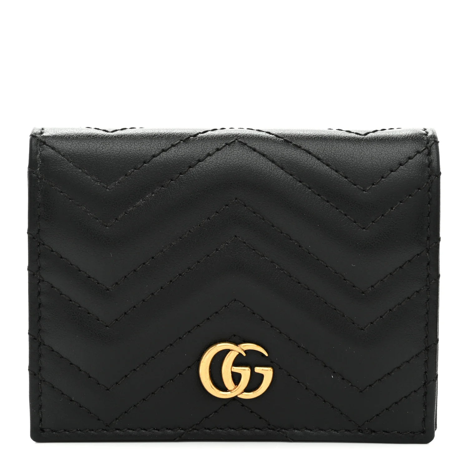 Calfskin Matelasse GG Marmont Card Case Wallet Black
