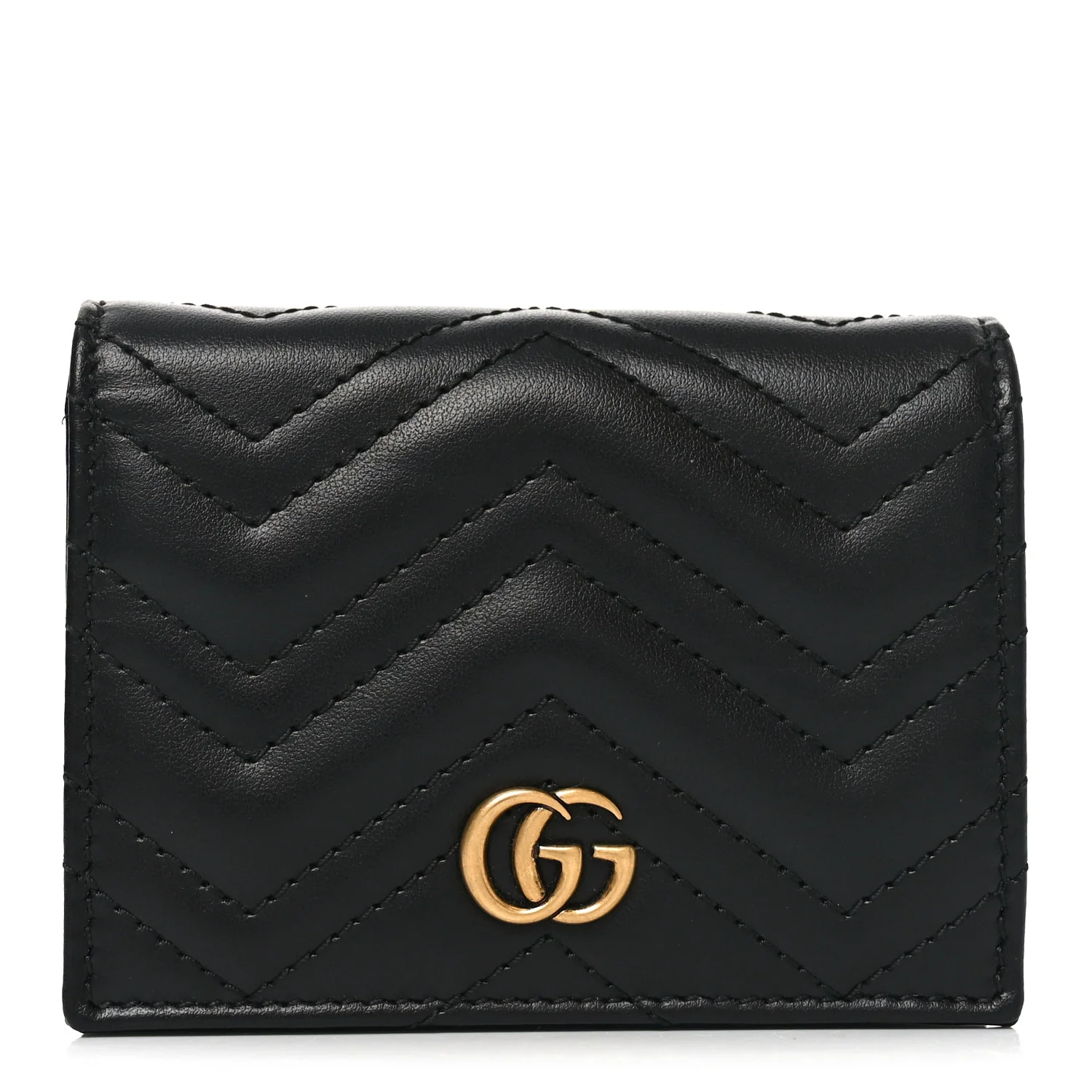 Calfskin Matelasse GG Marmont Card Case Wallet Black