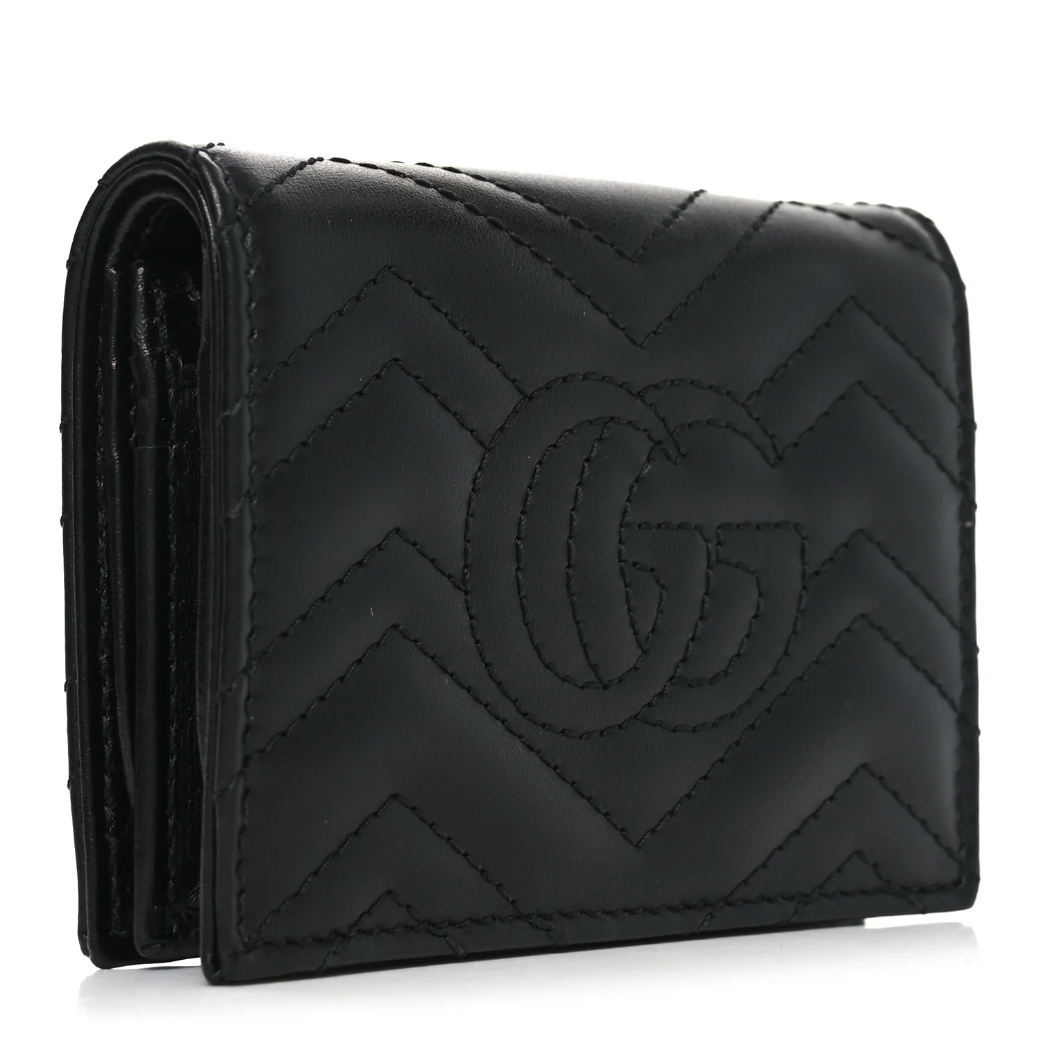 Calfskin Matelasse GG Marmont Card Case Wallet Black - Image 3