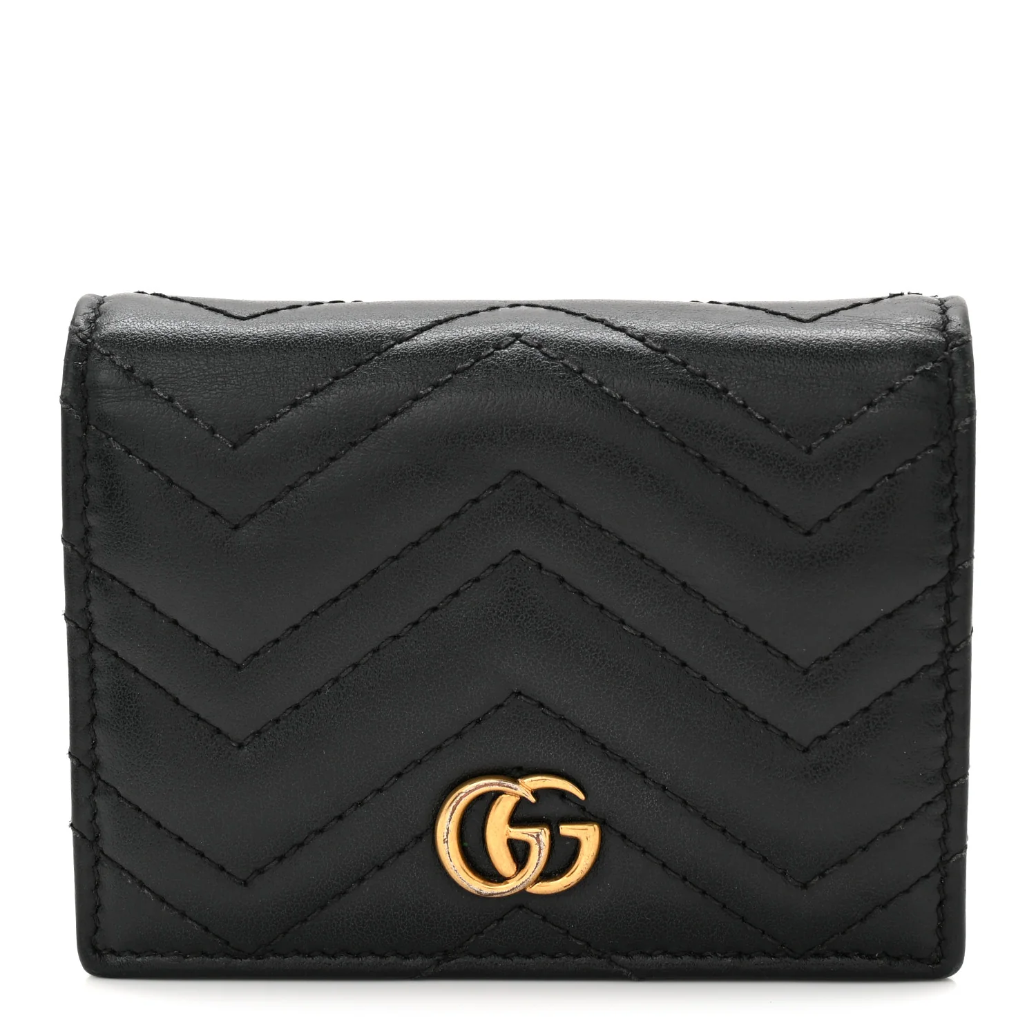 Calfskin Matelasse GG Marmont Card Case Wallet Black