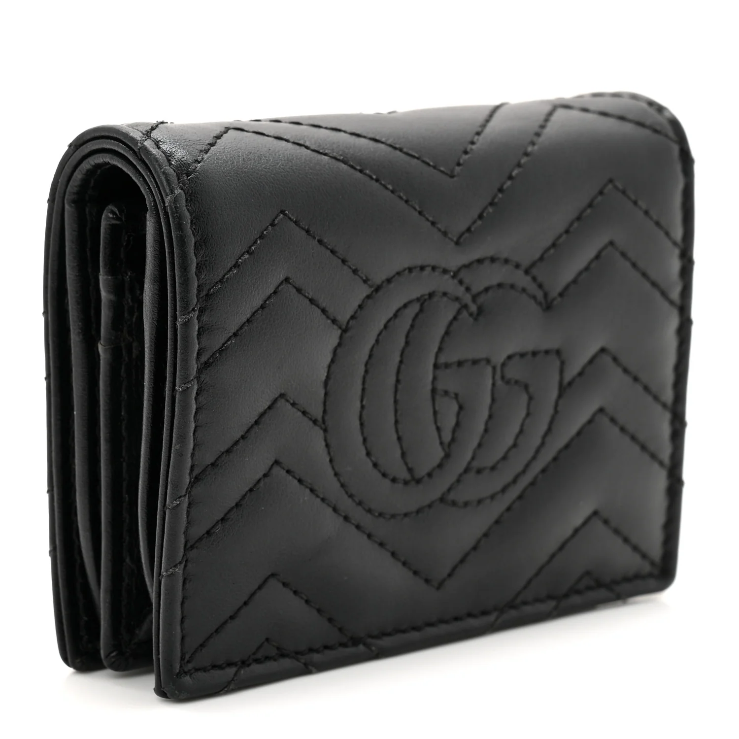 Calfskin Matelasse GG Marmont Card Case Wallet Black - Image 3