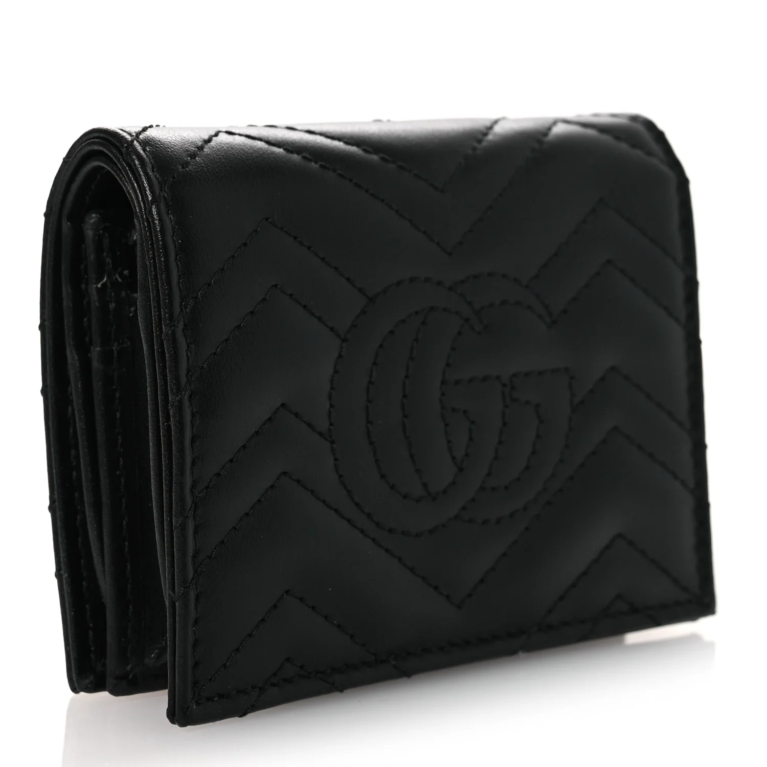 Calfskin Matelasse GG Marmont Card Case Wallet Black - Image 3