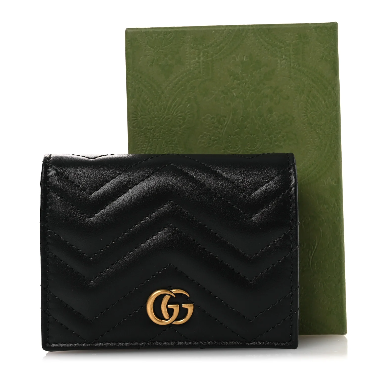 Calfskin Matelasse GG Marmont Card Case Wallet Black - Image 9