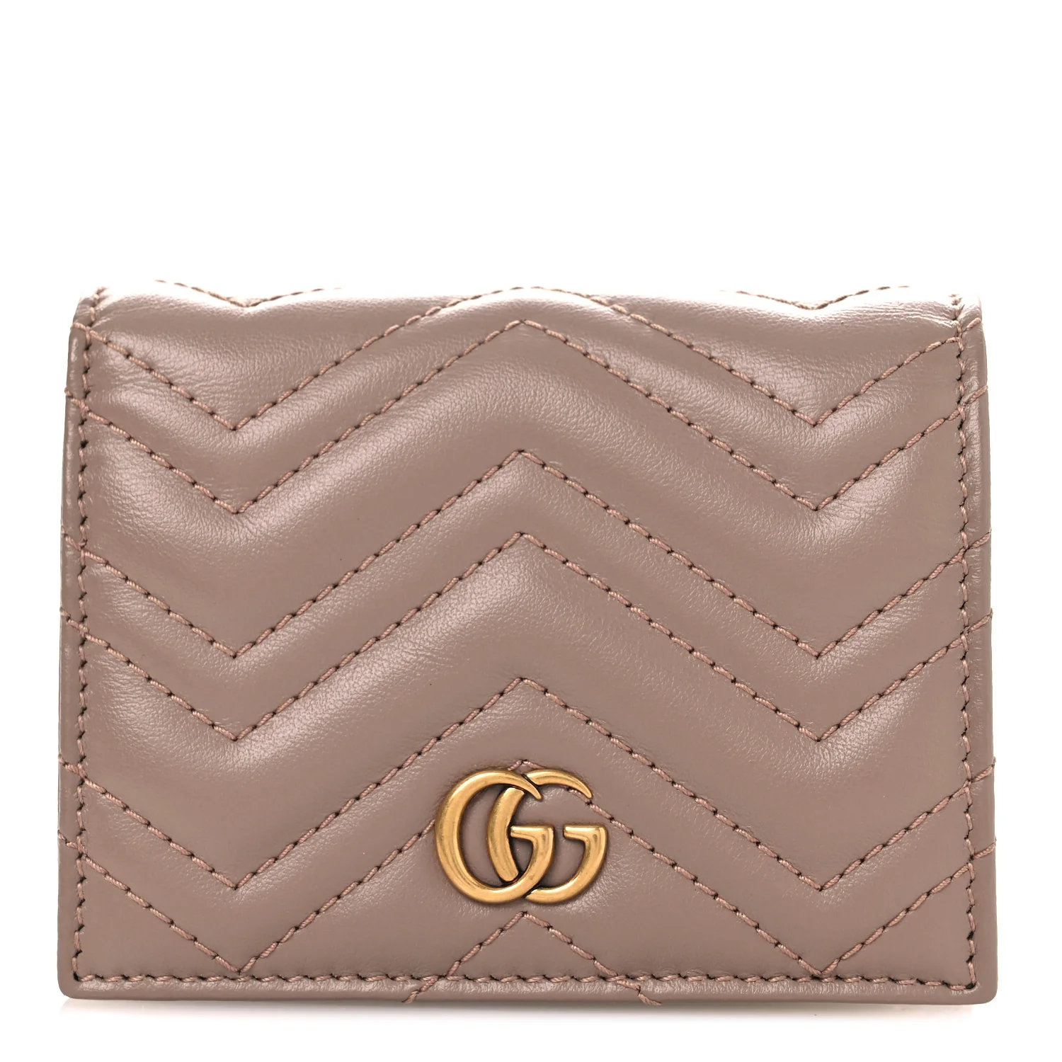 Calfskin Matelasse GG Marmont Card Case Wallet Porcelain Rose