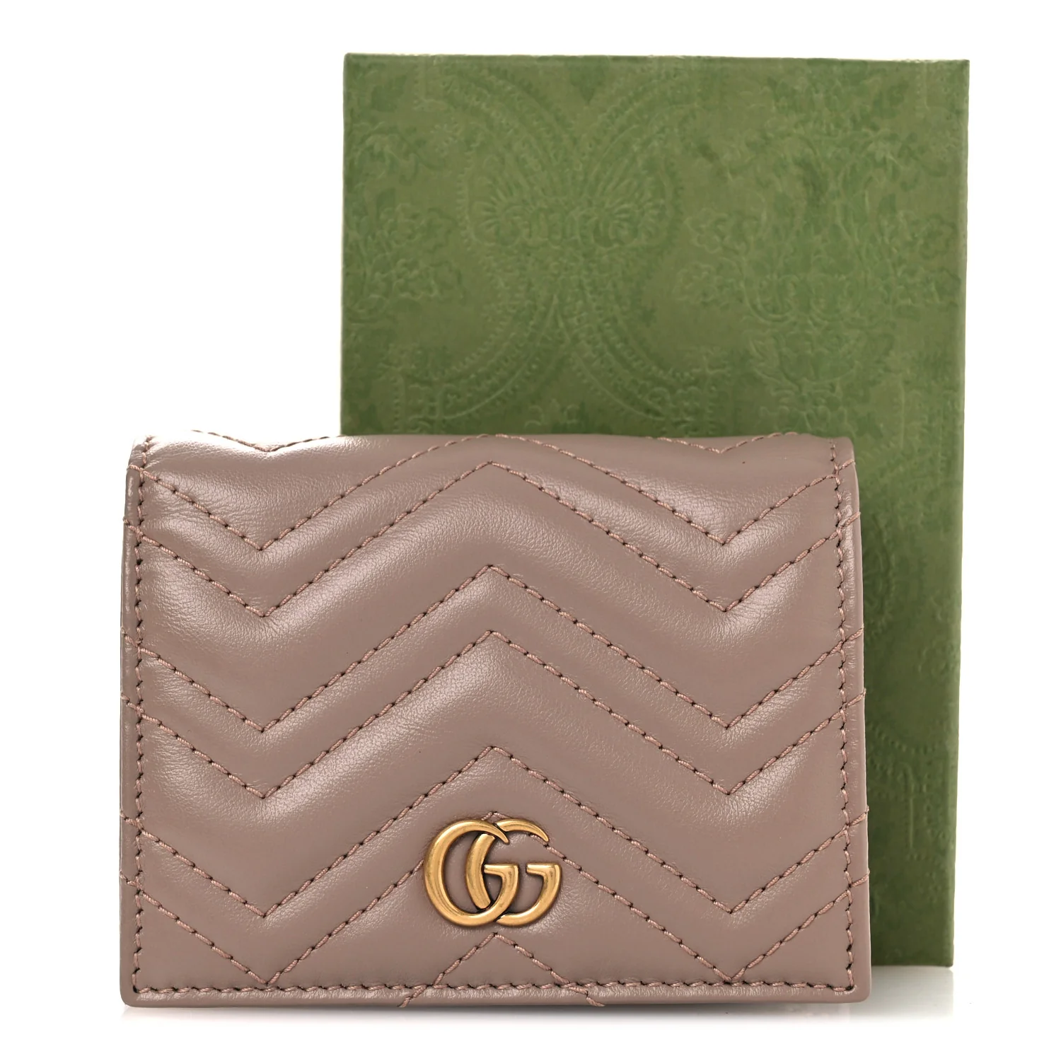 Calfskin Matelasse GG Marmont Card Case Wallet Porcelain Rose - Image 9