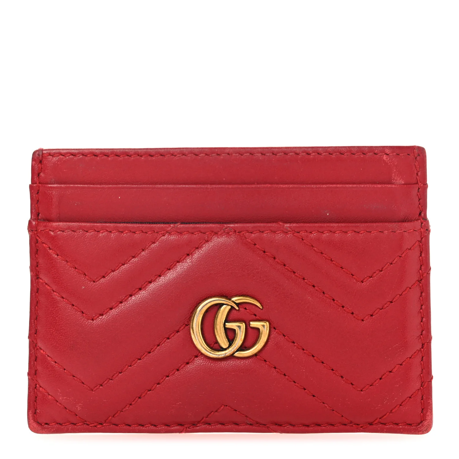 Calfskin Matelasse GG Marmont Card Holder Hibiscus Red