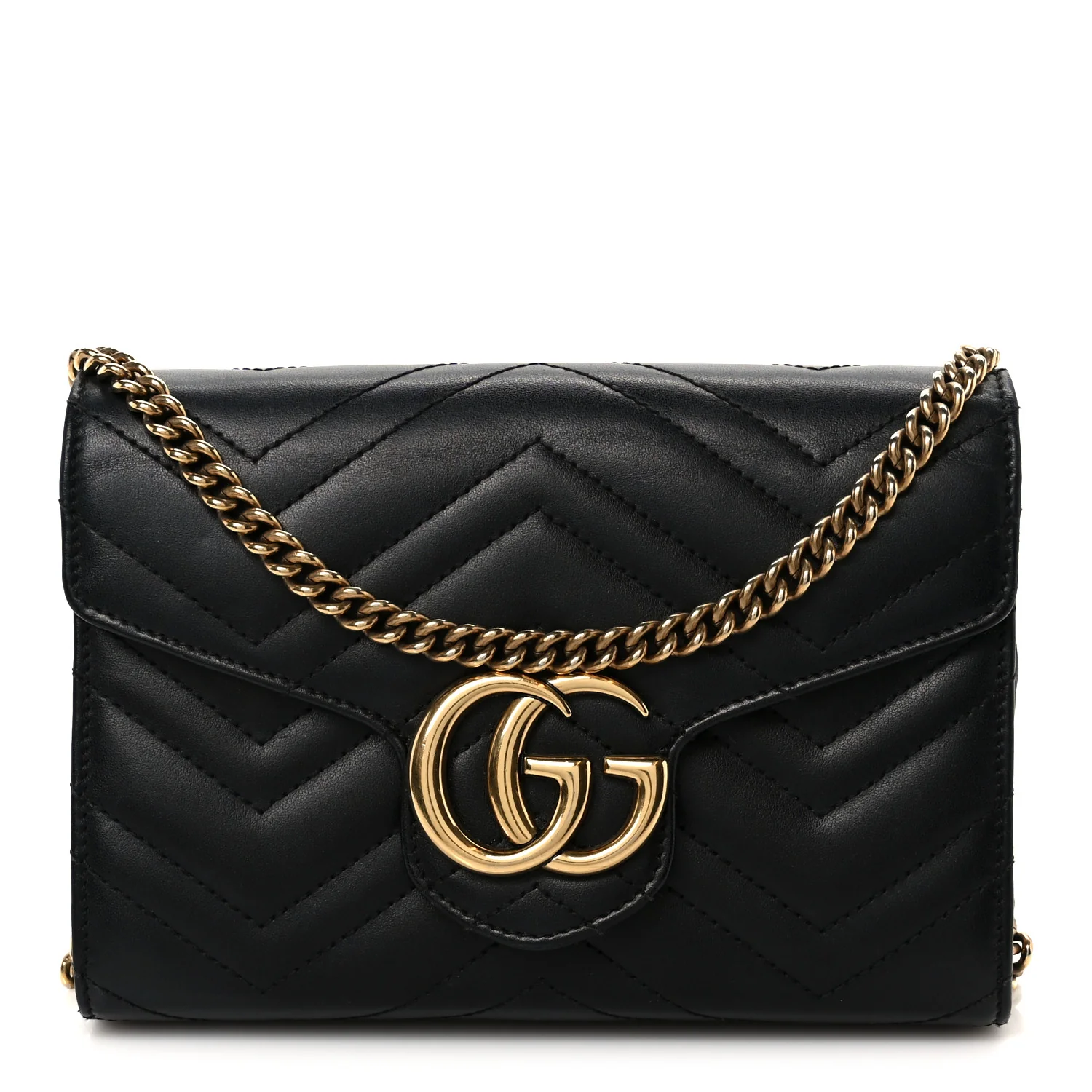 Calfskin Matelasse GG Marmont Chain Wallet Black