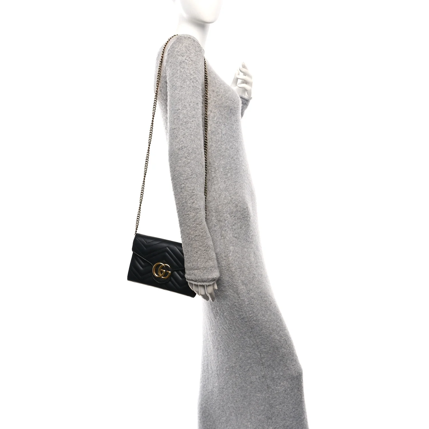 Calfskin Matelasse GG Marmont Chain Wallet Black - Image 2