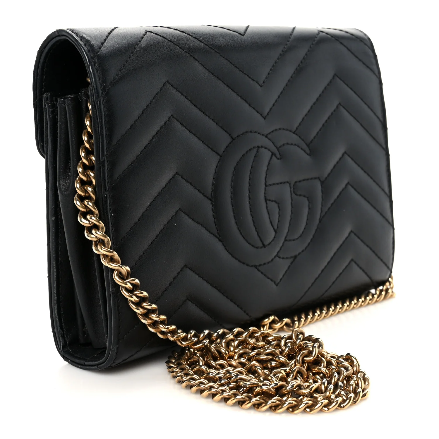 Calfskin Matelasse GG Marmont Chain Wallet Black - Image 3