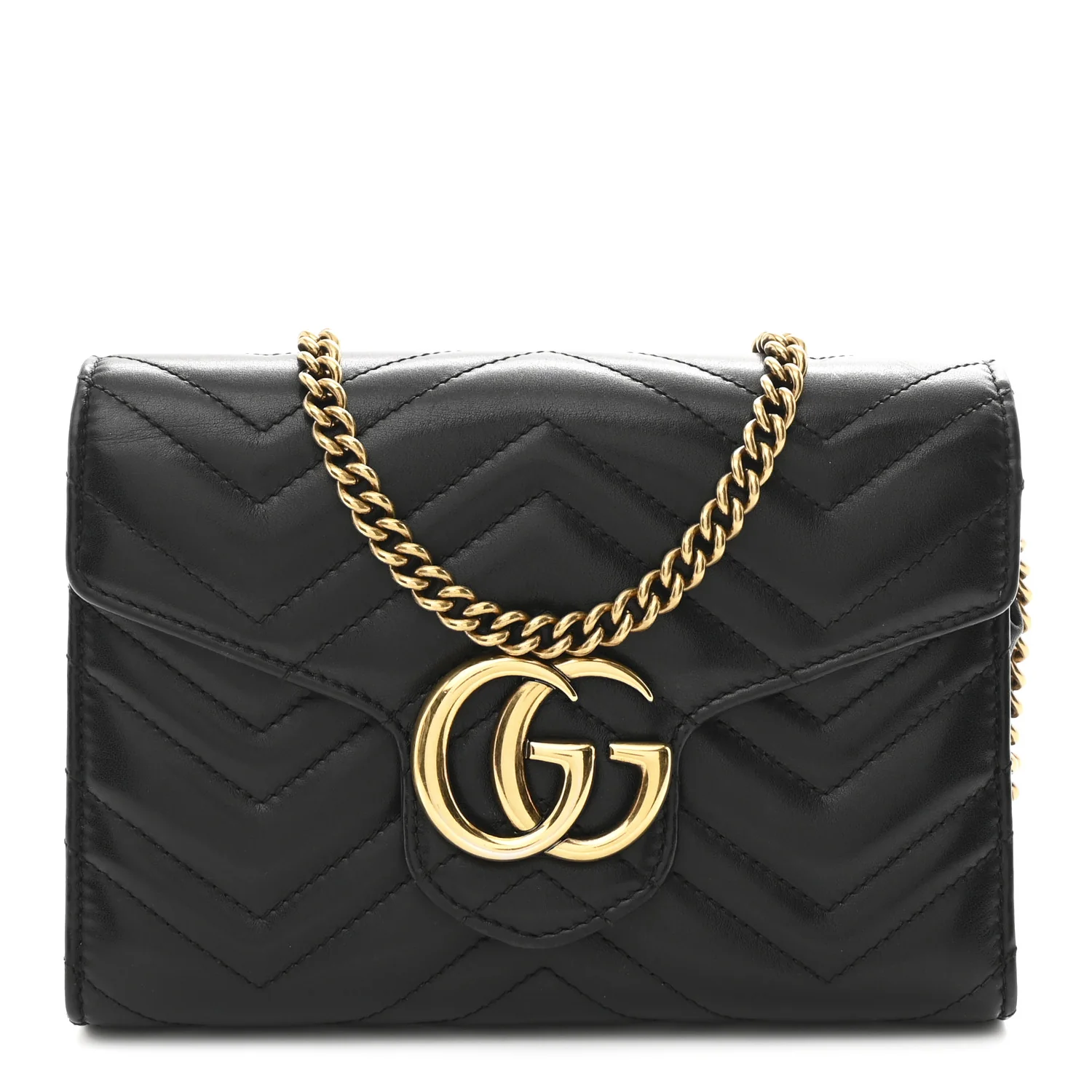 Calfskin Matelasse GG Marmont Chain Wallet Black