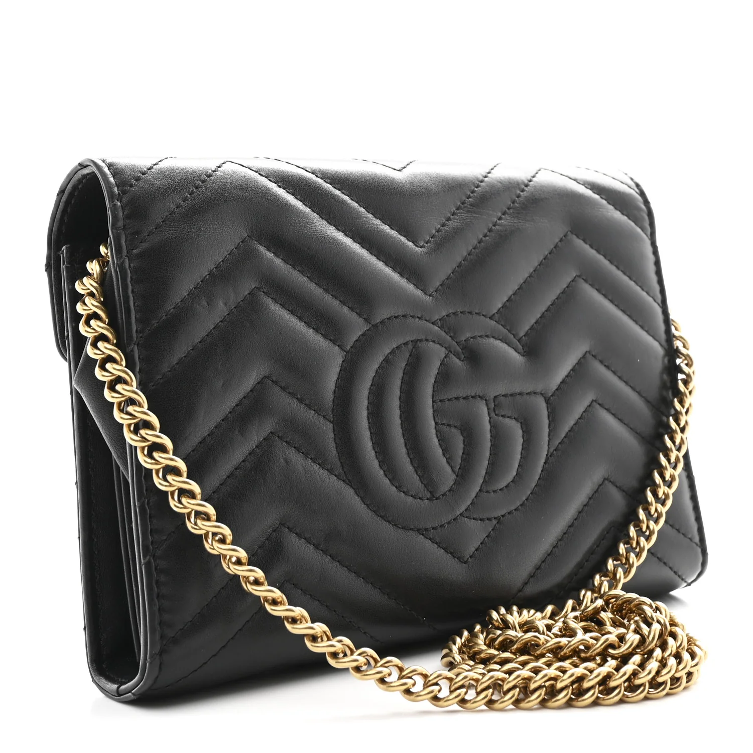 Calfskin Matelasse GG Marmont Chain Wallet Black - Image 3