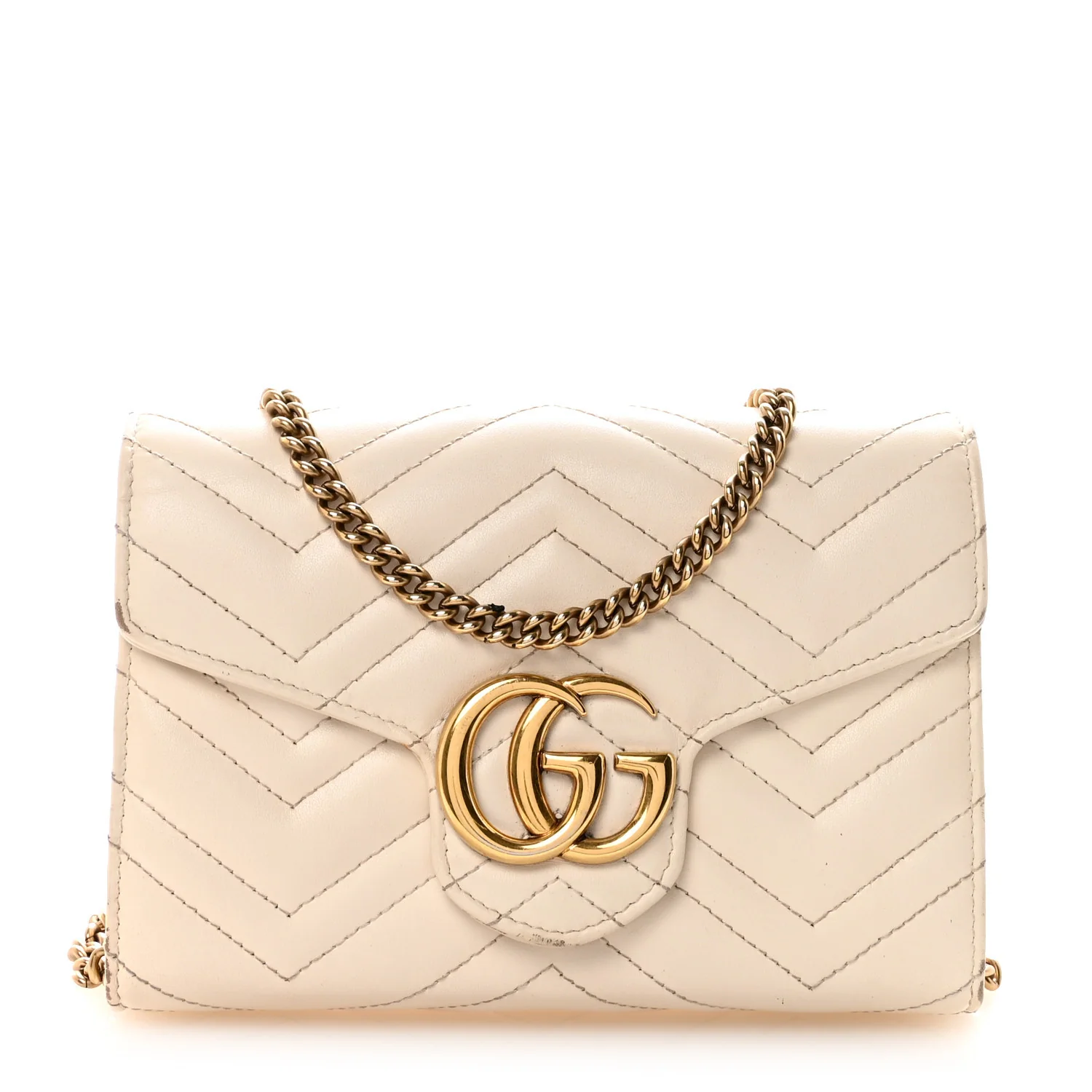 Calfskin Matelasse GG Marmont Chain Wallet Mystic White