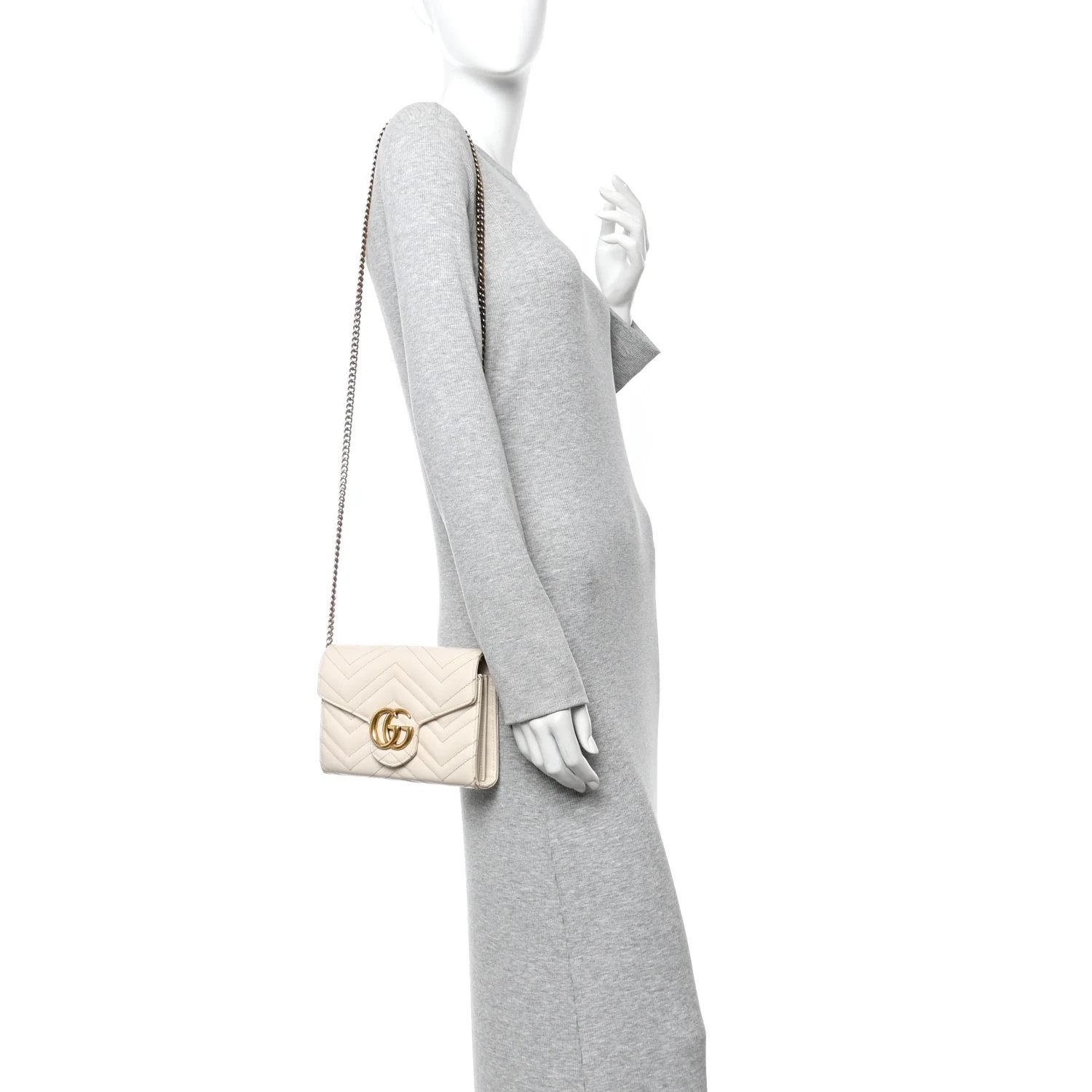 Calfskin Matelasse GG Marmont Chain Wallet Mystic White - Image 2