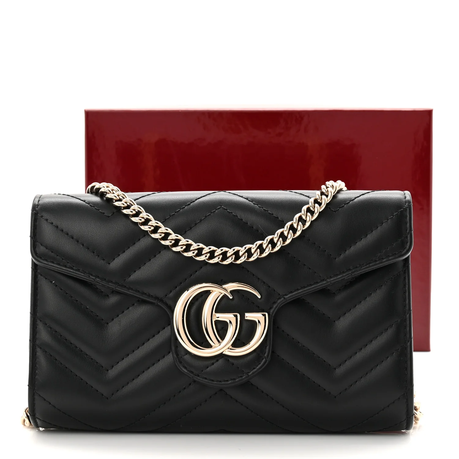 Calfskin Matelasse GG Marmont Wallet on Chain Black - Image 18