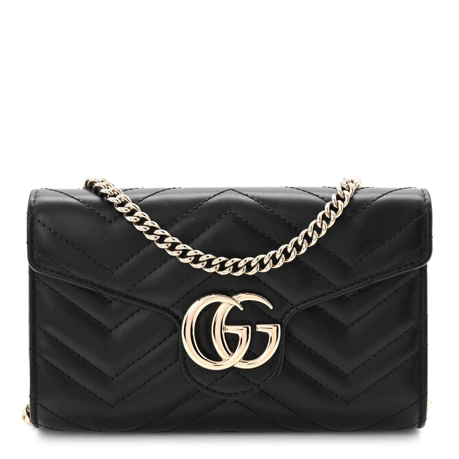 Calfskin Matelasse GG Marmont Wallet on Chain Black - Image 2