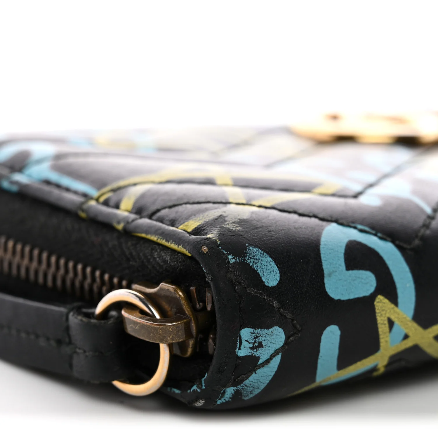 Calfskin Matelasse GucciGhost GG Marmont Zip Around Wallet Black New Acquamarine - Image 4