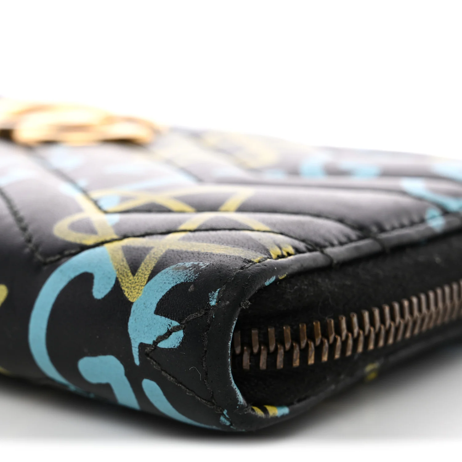 Calfskin Matelasse GucciGhost GG Marmont Zip Around Wallet Black New Acquamarine - Image 5