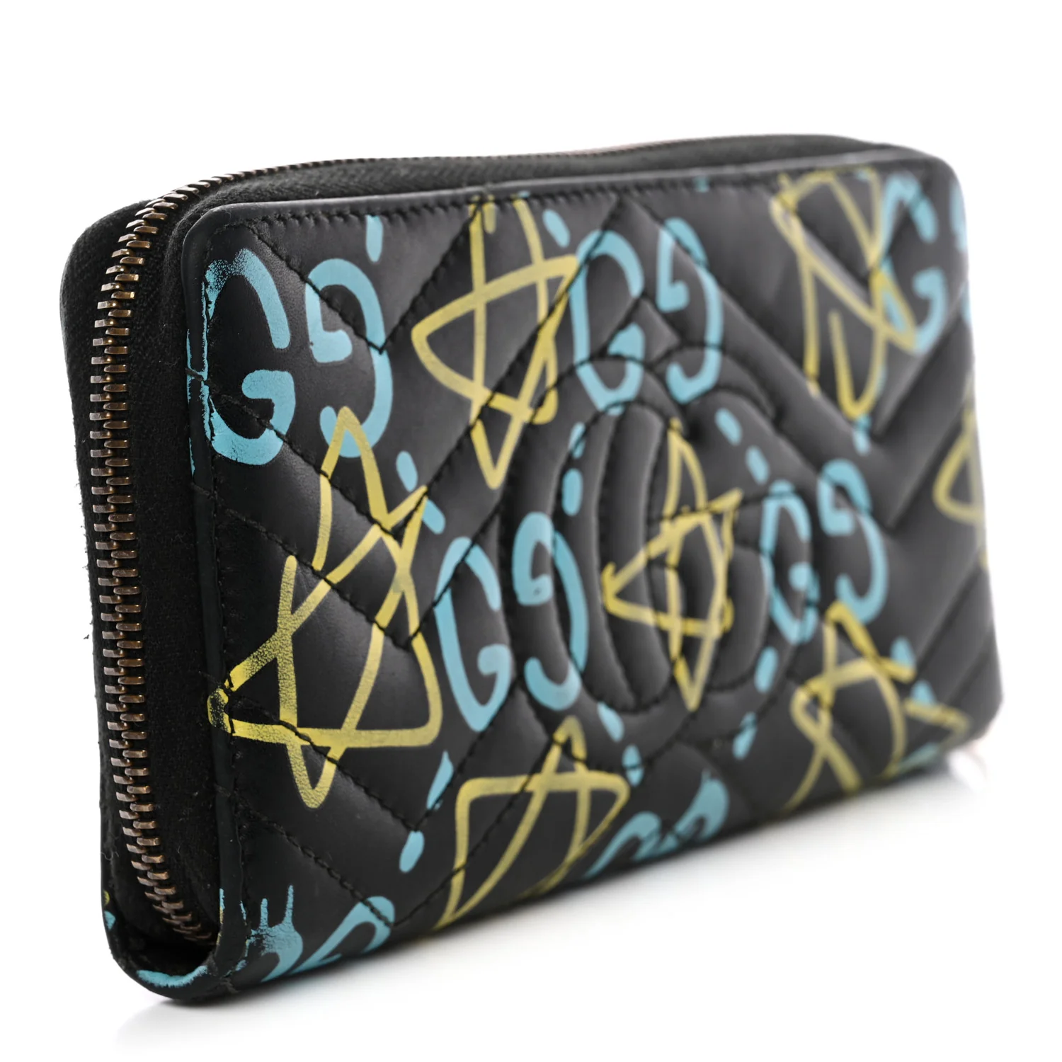 Calfskin Matelasse GucciGhost GG Marmont Zip Around Wallet Black New Acquamarine - Image 7