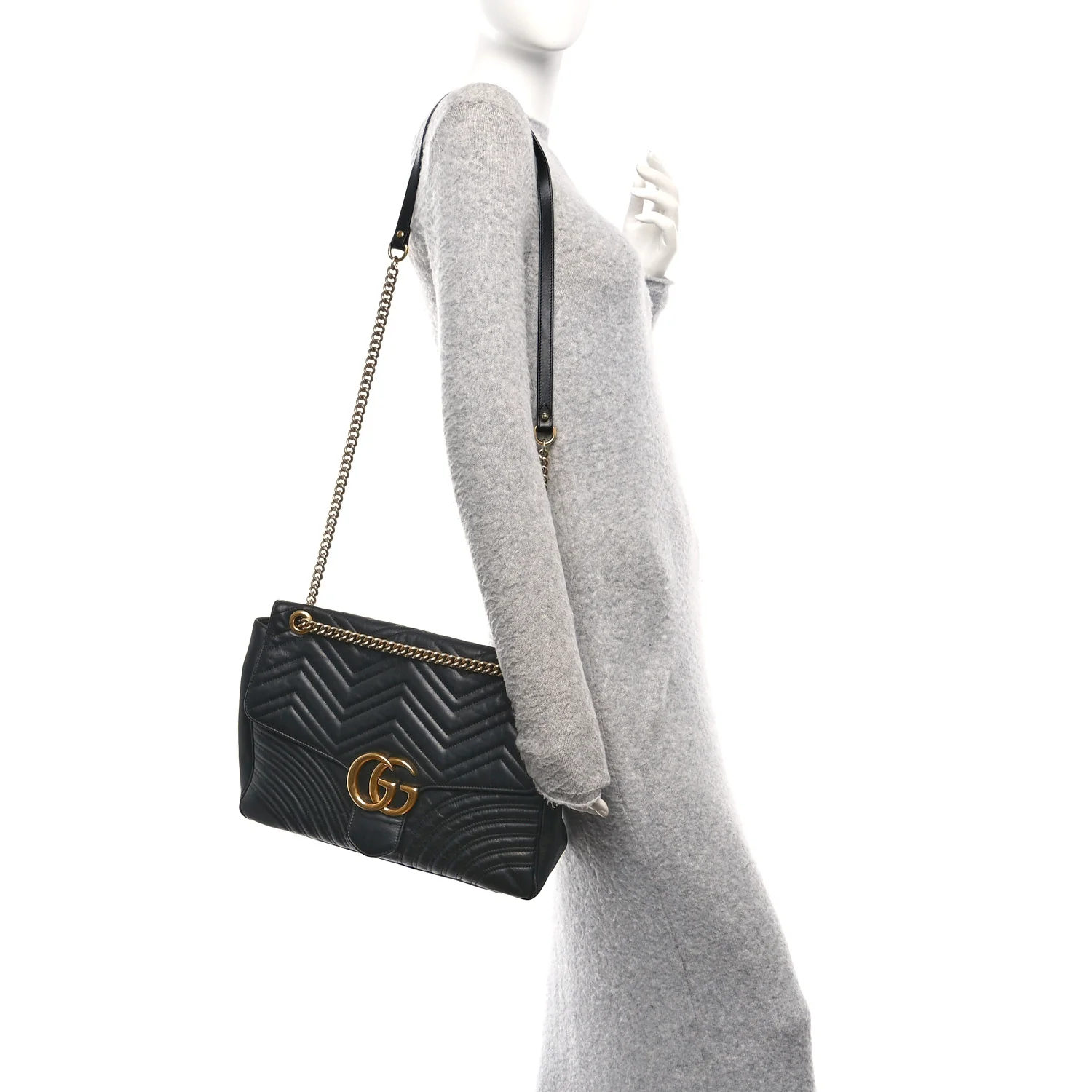 Calfskin Matelasse Large GG Marmont Shoulder Bag Black - Image 2