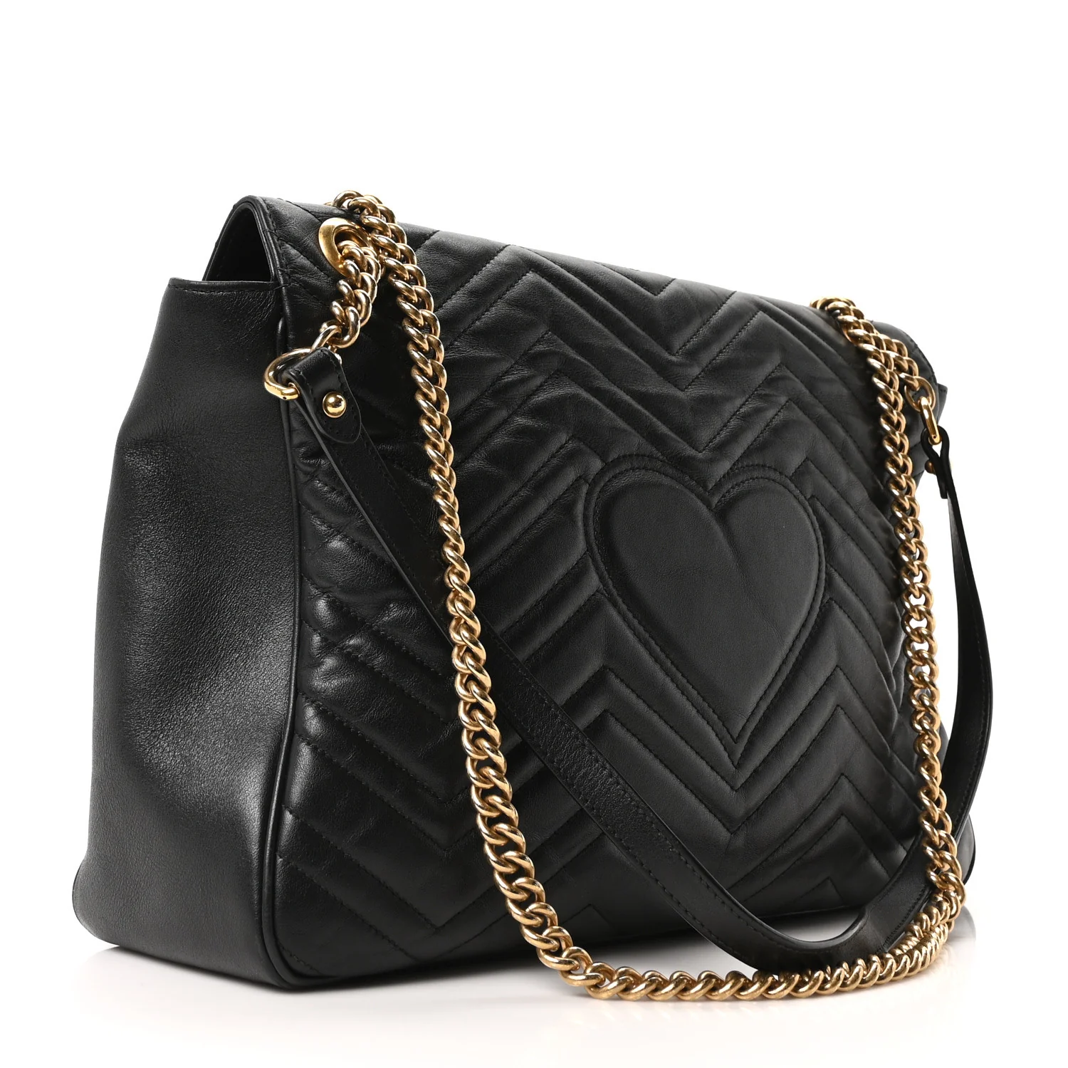 Calfskin Matelasse Large GG Marmont Shoulder Bag Black - Image 3