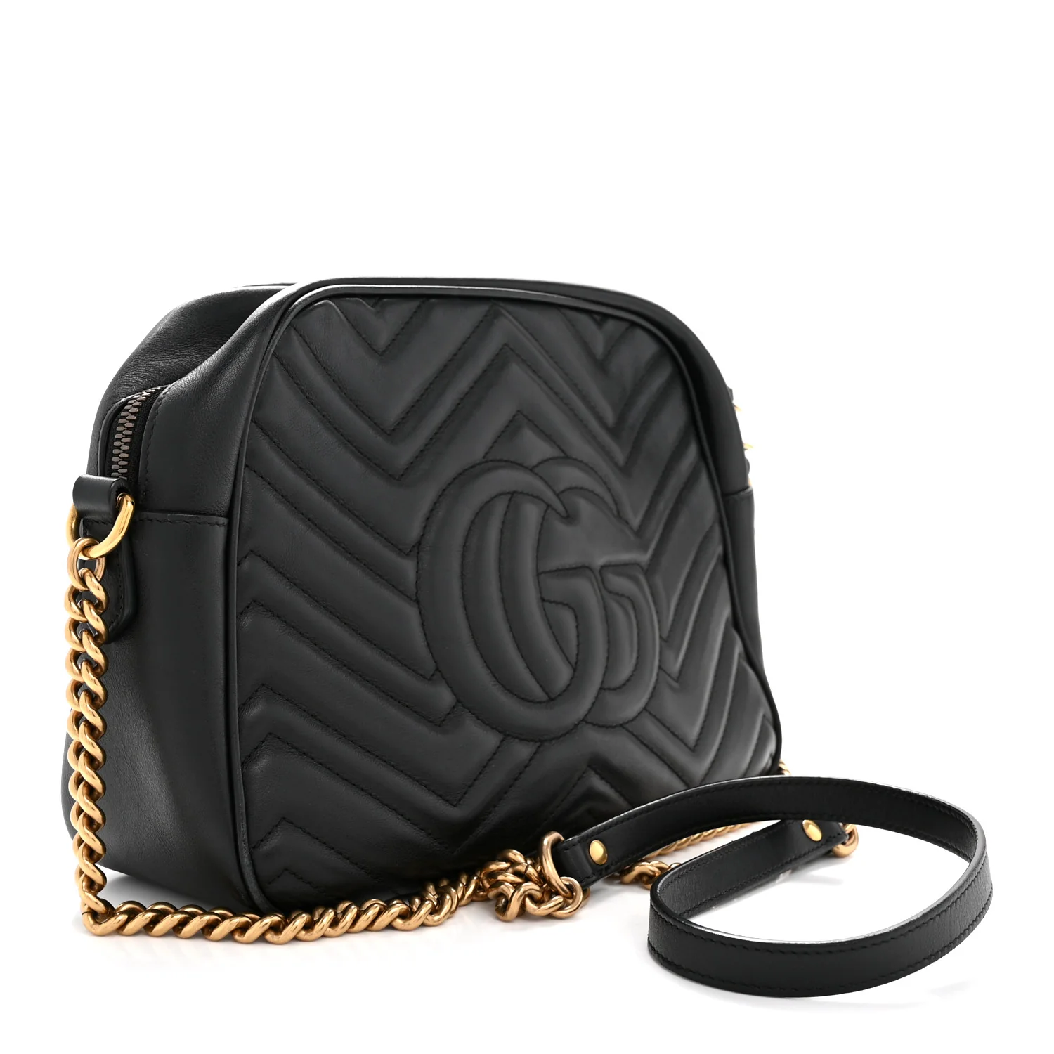 Calfskin Matelasse Medium GG Marmont Chain Shoulder Bag Black - Image 3