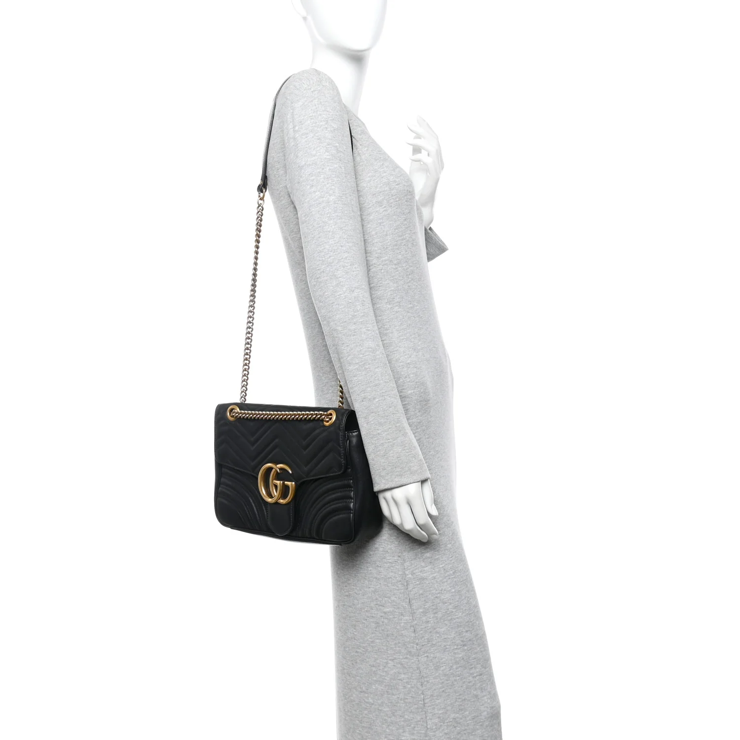 Calfskin Matelasse Medium GG Marmont Shoulder Bag Black - Image 2