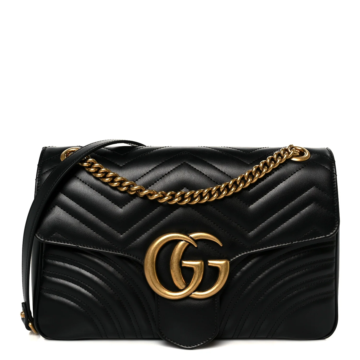 Calfskin Matelasse Medium GG Marmont Shoulder Bag Black