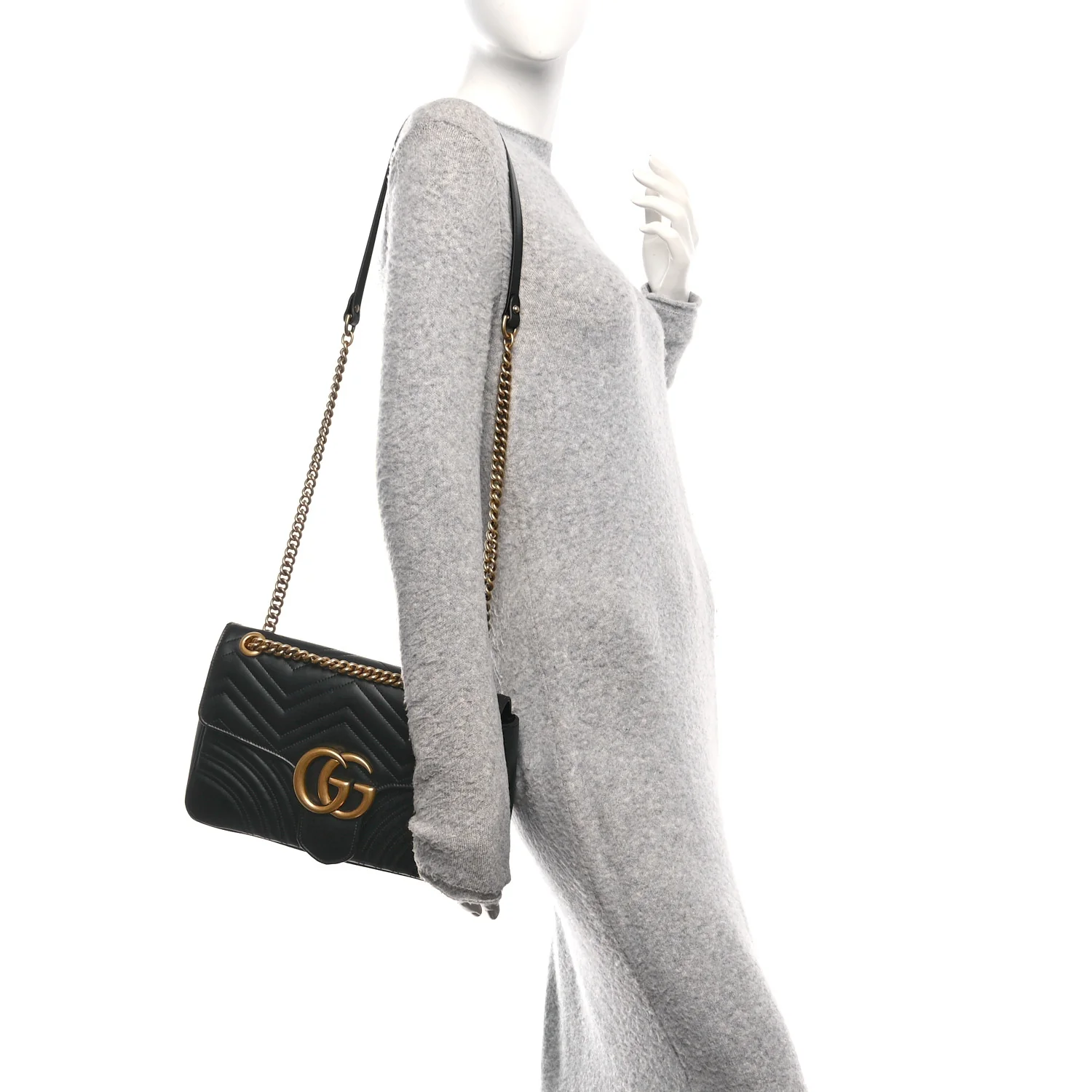 Calfskin Matelasse Medium GG Marmont Shoulder Bag Black - Image 2