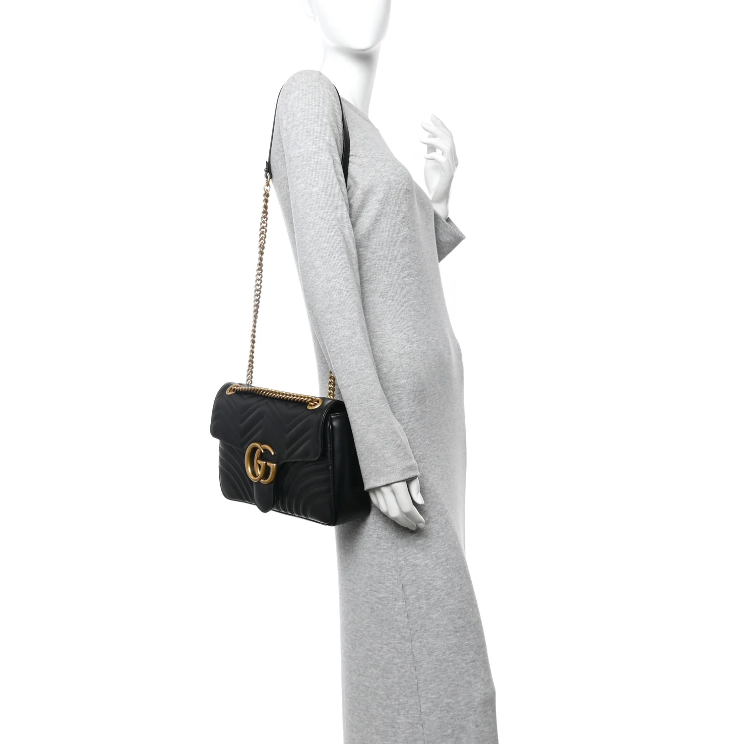 Calfskin Matelasse Medium GG Marmont Shoulder Bag Black - Image 2