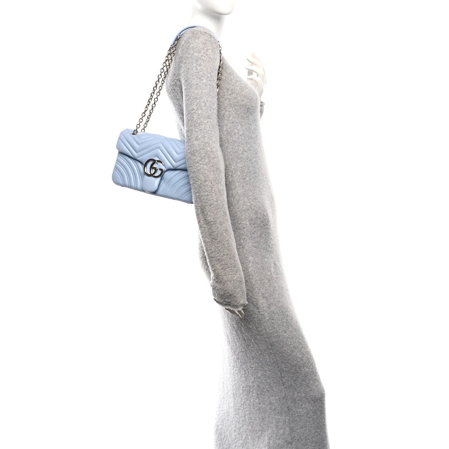 Calfskin Matelasse Medium GG Marmont Shoulder Bag Porcelain Light Blue - Image 2
