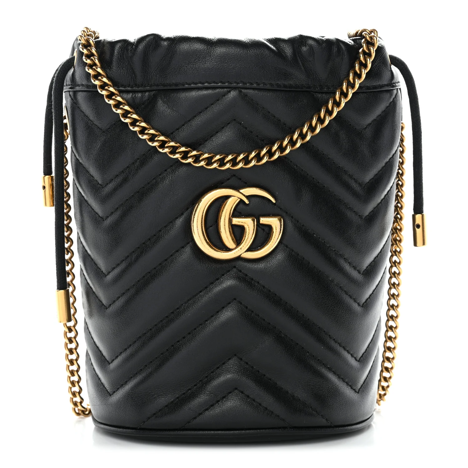 Calfskin Matelasse Mini GG Marmont 2.0 Bucket Bag Black