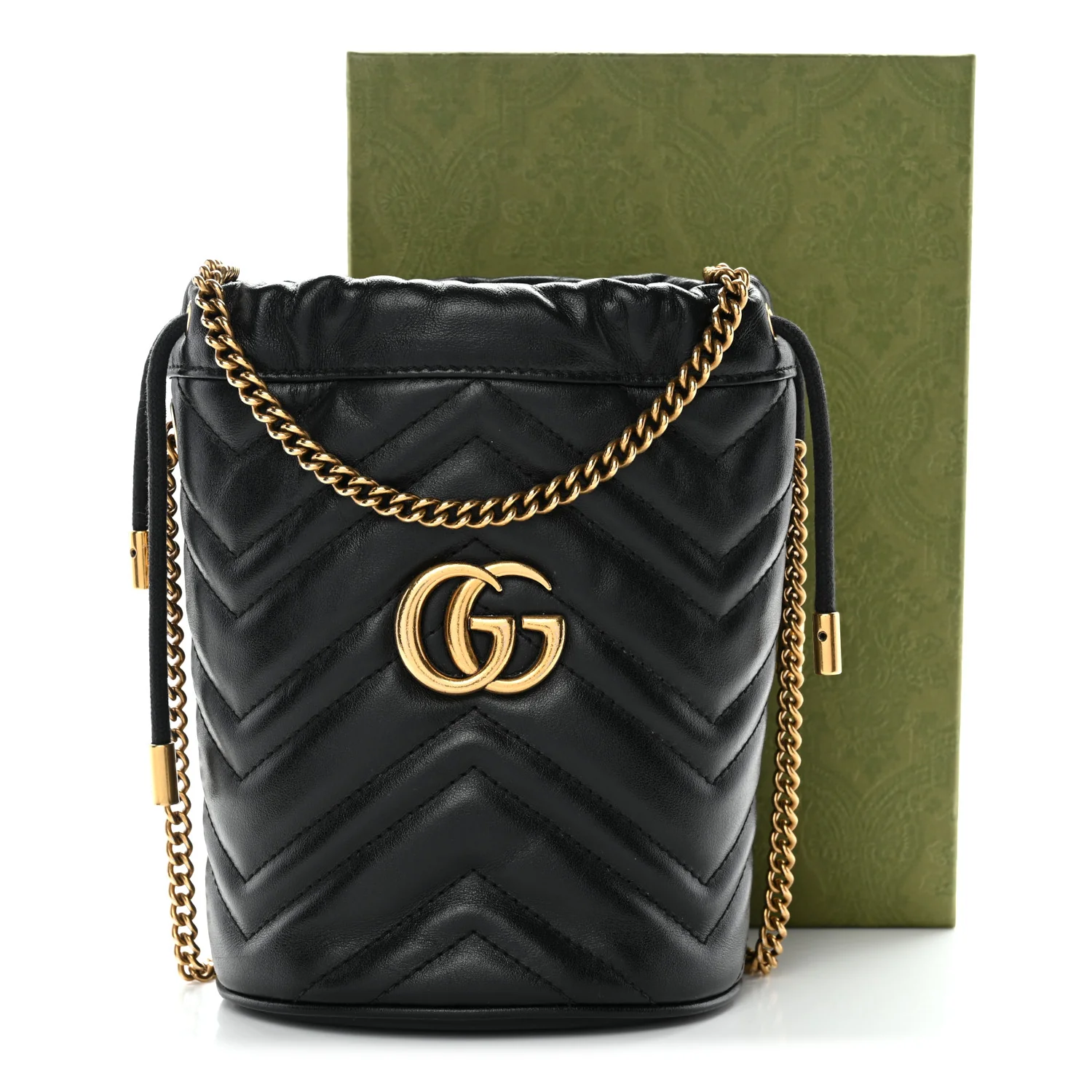 Calfskin Matelasse Mini GG Marmont 2.0 Bucket Bag Black - Image 12