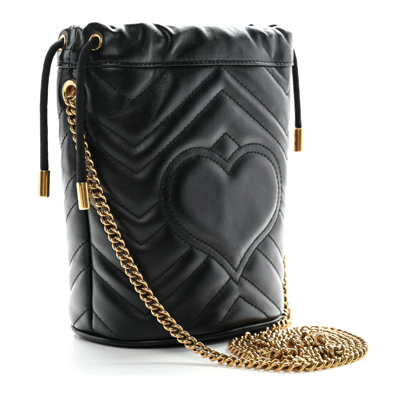 Calfskin Matelasse Mini GG Marmont 2.0 Bucket Bag Black - Image 3