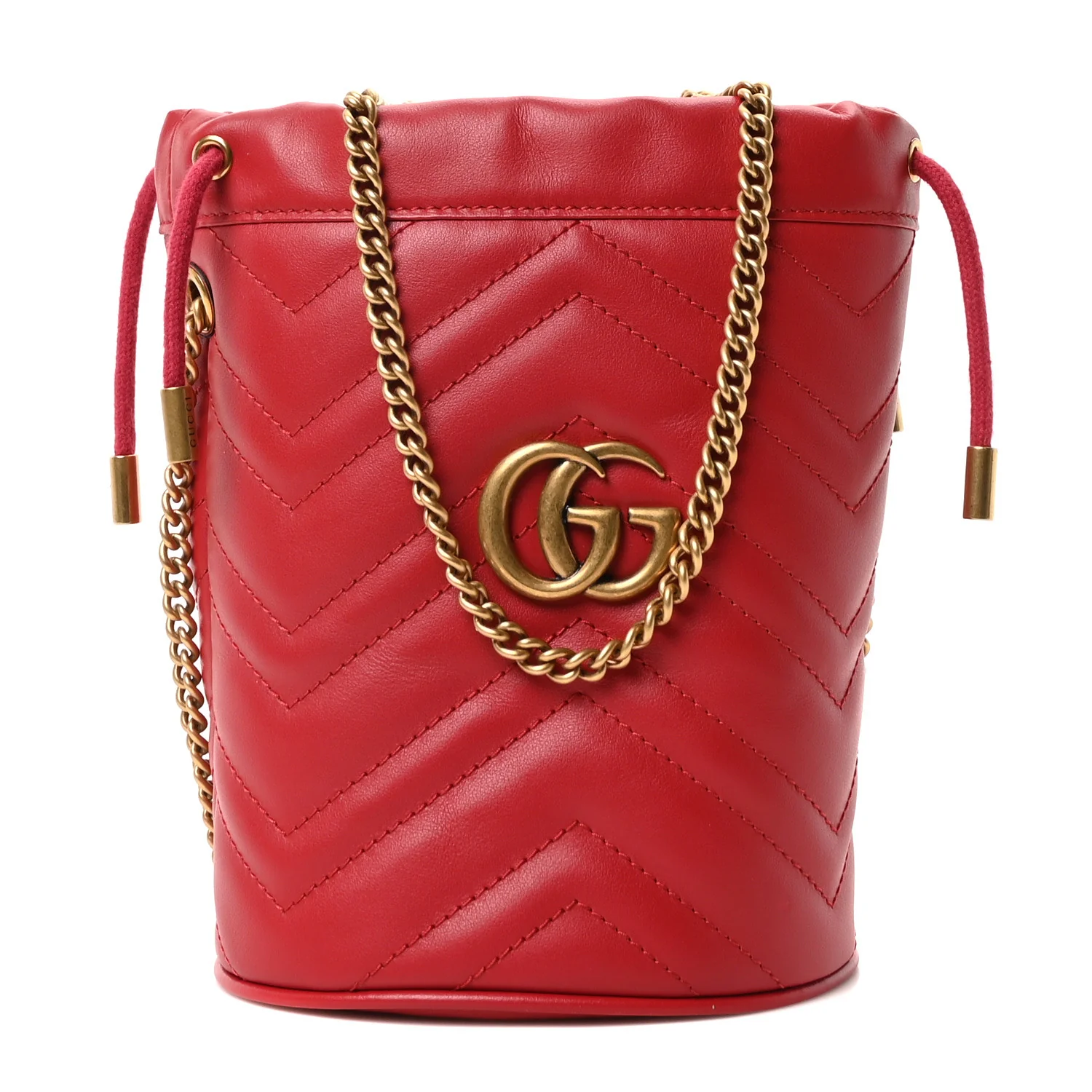 Calfskin Matelasse Mini GG Marmont 2.0 Bucket Bag Hibiscus Red