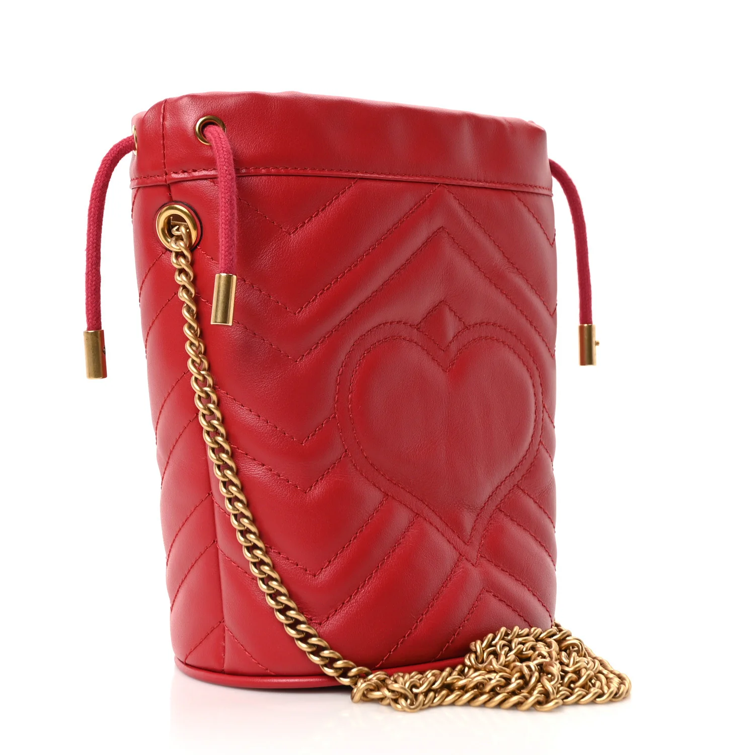 Calfskin Matelasse Mini GG Marmont 2.0 Bucket Bag Hibiscus Red - Image 3
