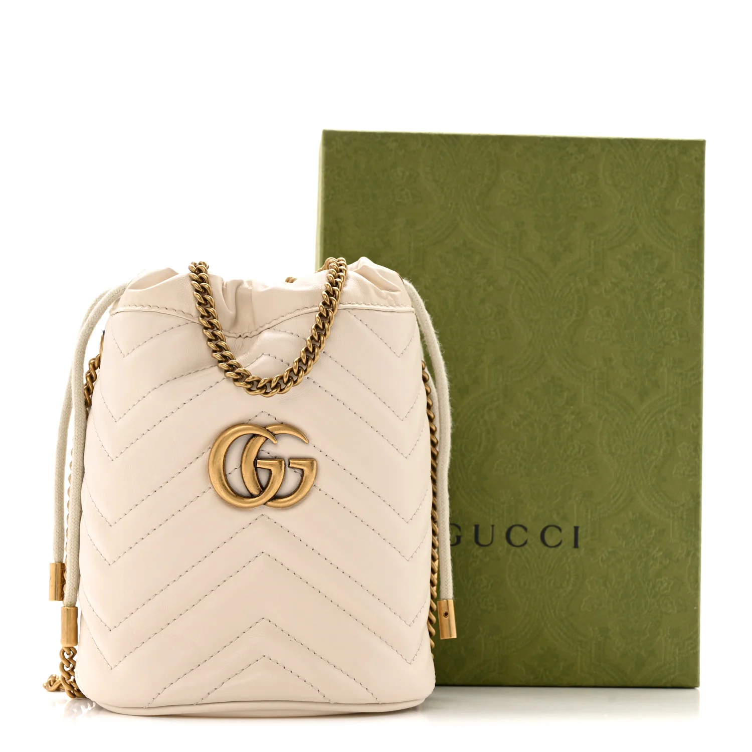 Calfskin Matelasse Mini GG Marmont 2.0 Bucket Bag White - Image 12
