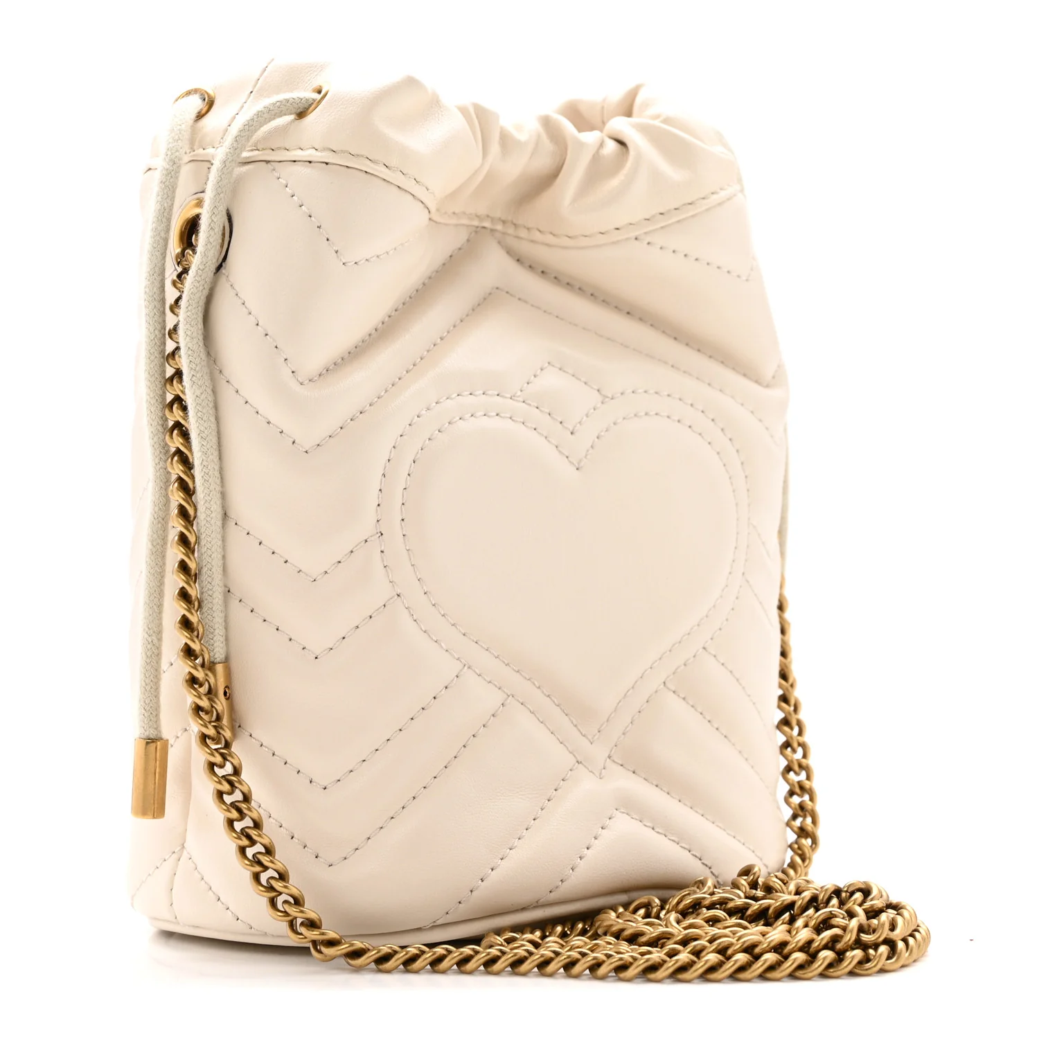 Calfskin Matelasse Mini GG Marmont 2.0 Bucket Bag White - Image 3
