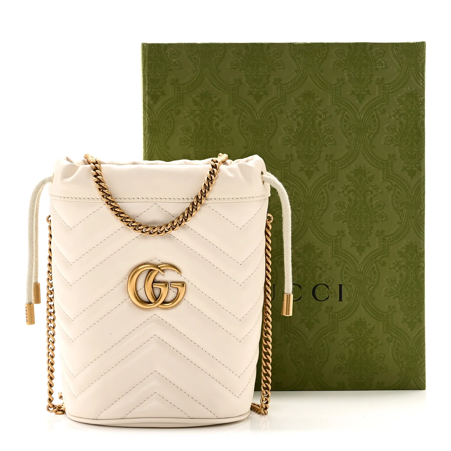Calfskin Matelasse Mini GG Marmont 2.0 Bucket Bag White - Image 11
