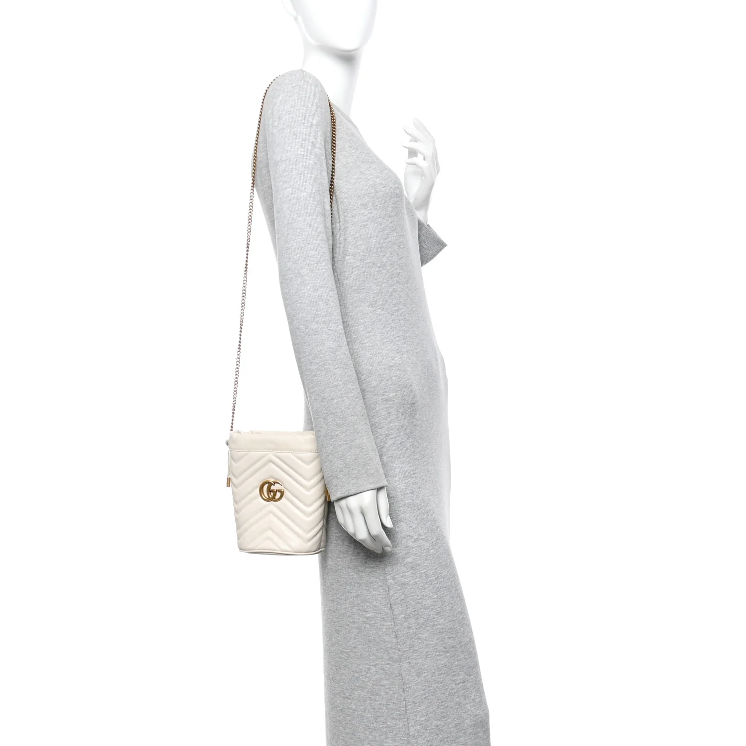 Calfskin Matelasse Mini GG Marmont 2.0 Bucket Bag White - Image 2