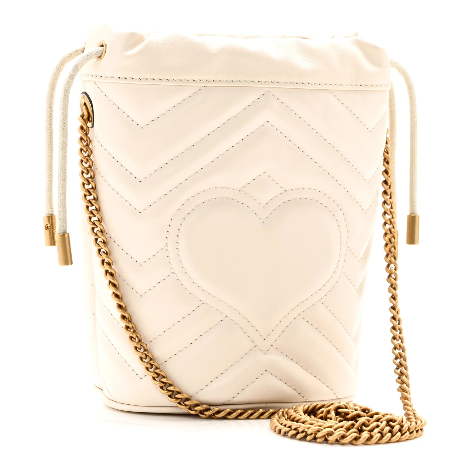 Calfskin Matelasse Mini GG Marmont 2.0 Bucket Bag White - Image 3