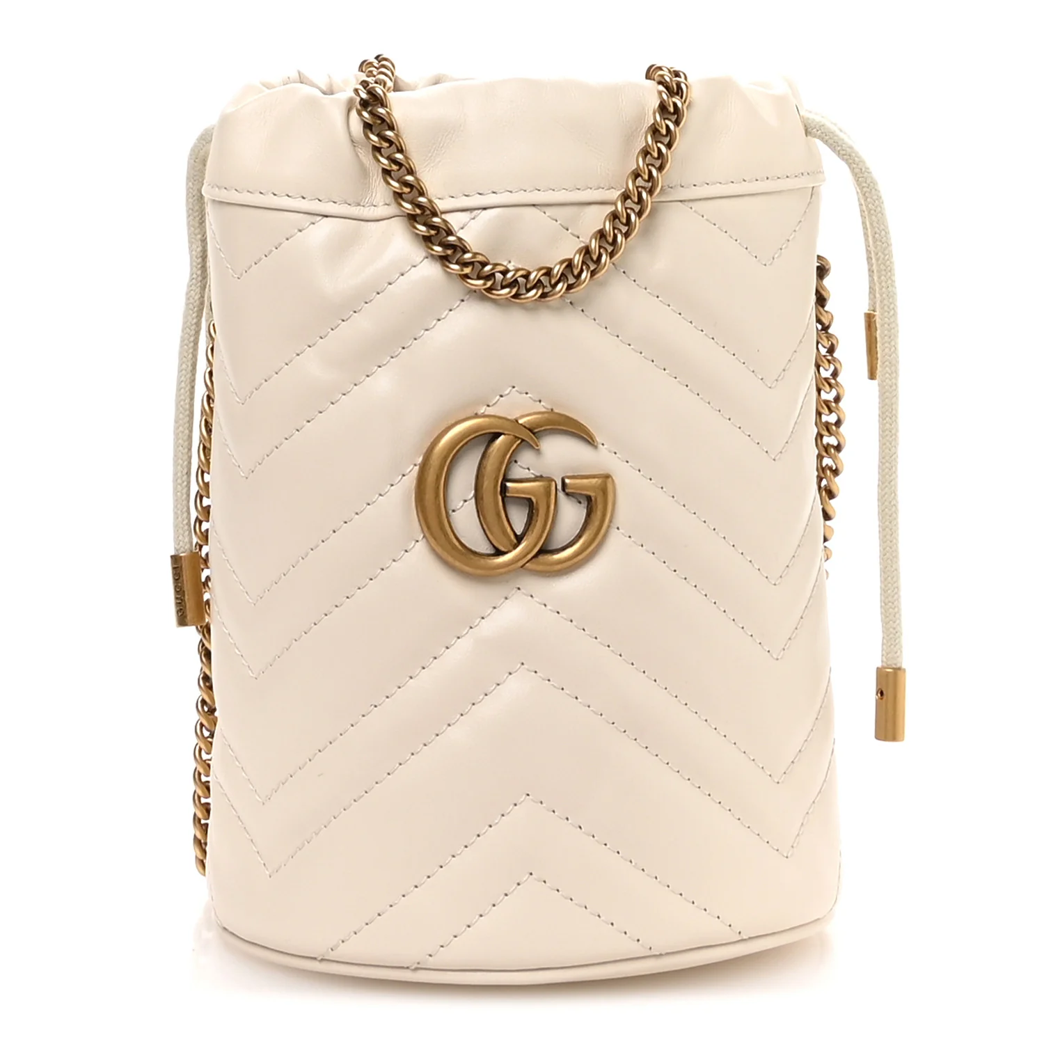 Calfskin Matelasse Mini GG Marmont 2.0 Bucket Bag White