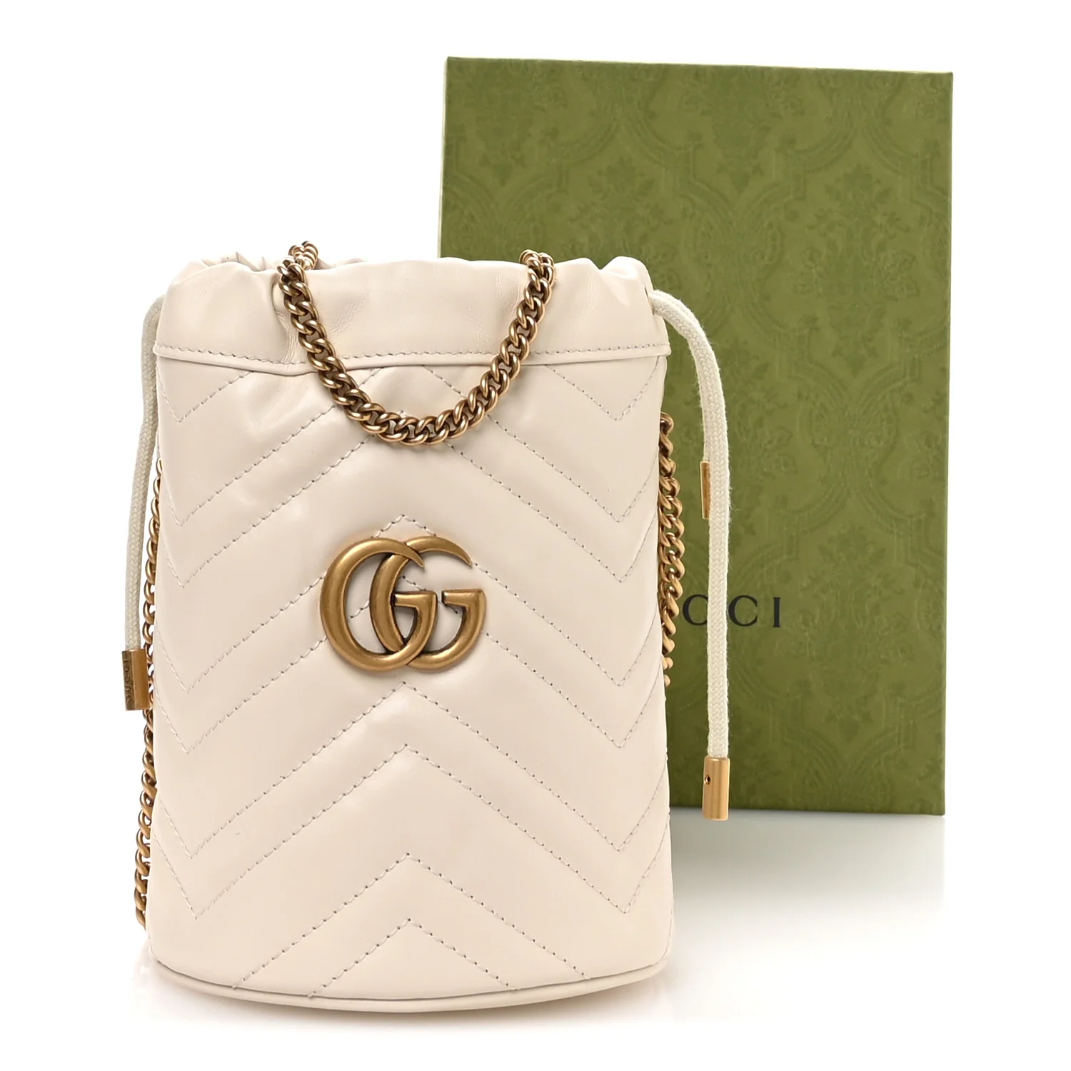 Calfskin Matelasse Mini GG Marmont 2.0 Bucket Bag White - Image 11