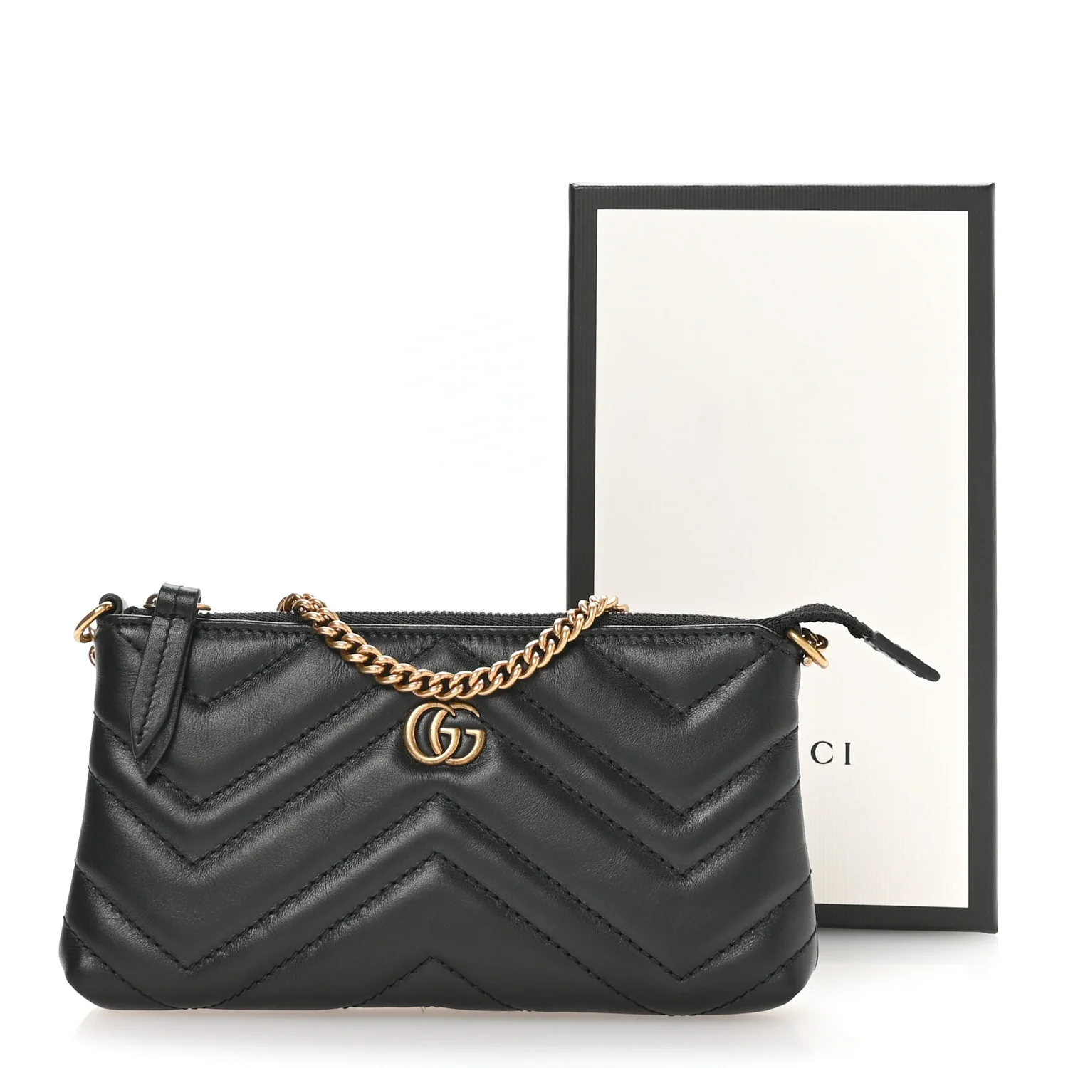 Calfskin Matelasse Mini GG Marmont Chain Bag Black - Image 20