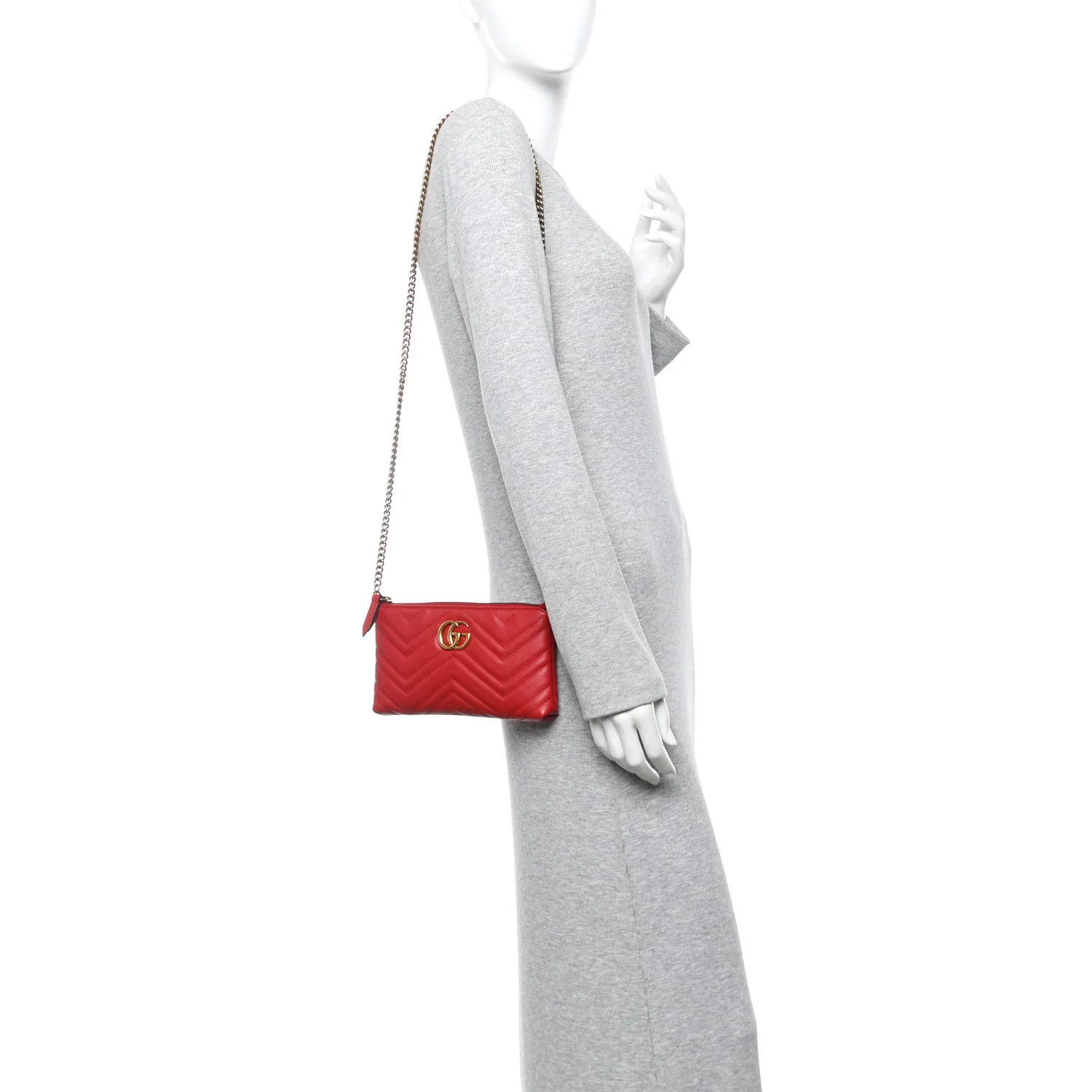 Calfskin Matelasse Mini GG Marmont Chain Bag Hibiscus Red - Image 2