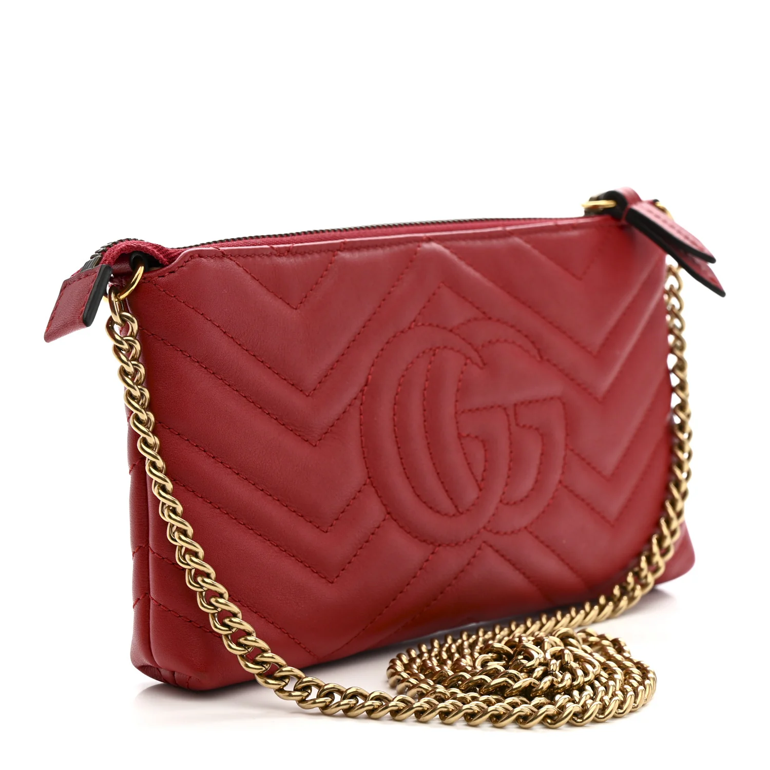 Calfskin Matelasse Mini GG Marmont Chain Bag Hibiscus Red - Image 3