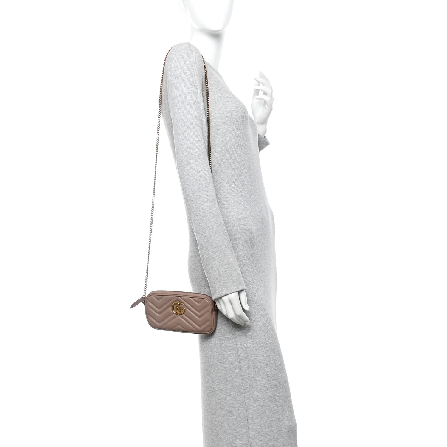 Calfskin Matelasse Mini GG Marmont Chain Crossbody Bag Porcelain Rose - Image 2