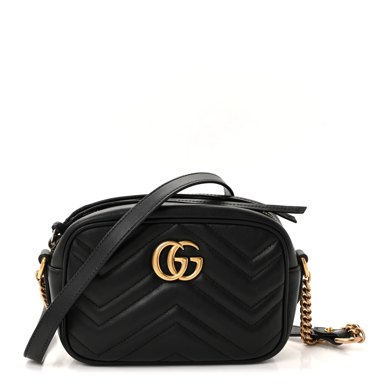 Calfskin Matelasse Mini GG Marmont Chain Shoulder Bag Black