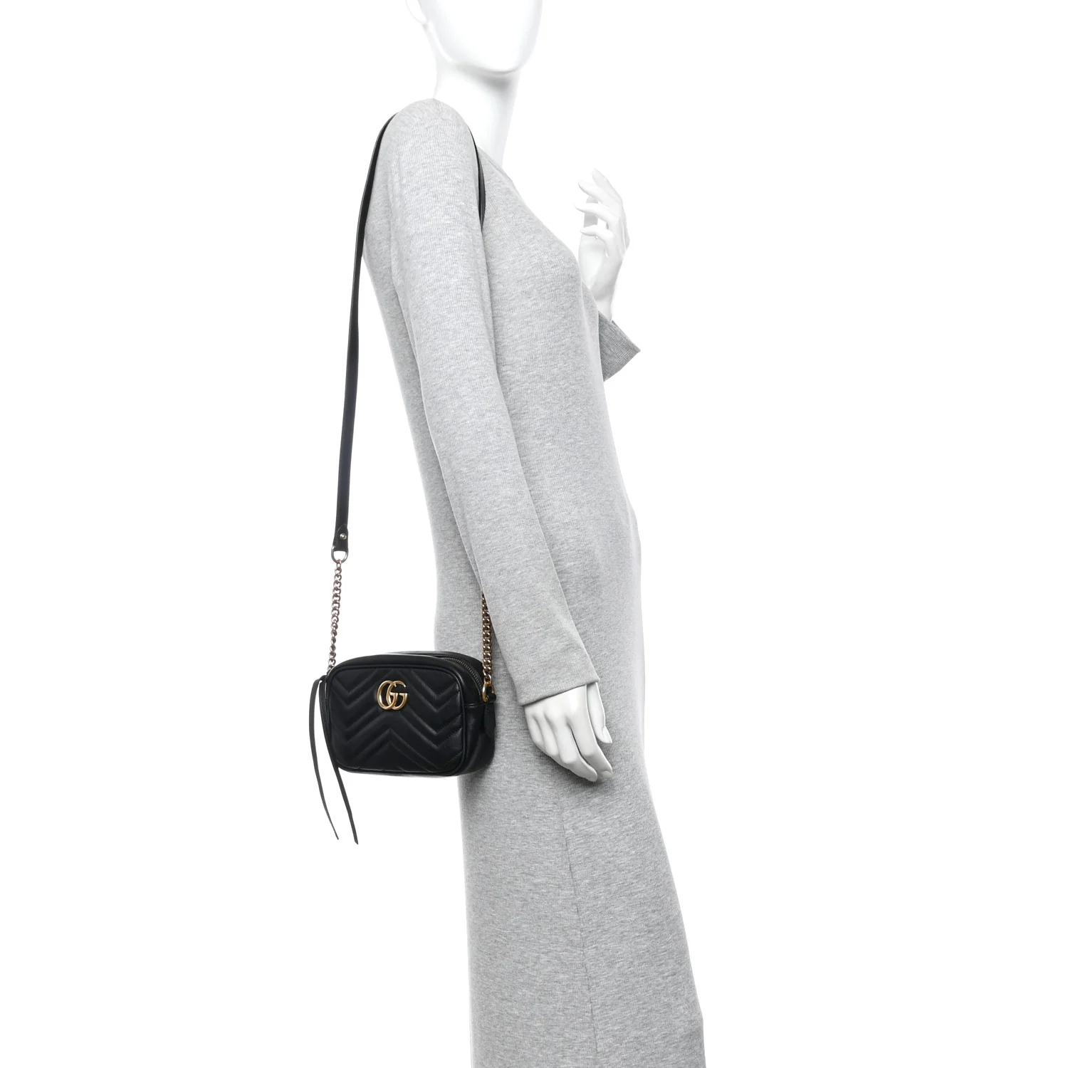 Calfskin Matelasse Mini GG Marmont Chain Shoulder Bag Black - Image 2