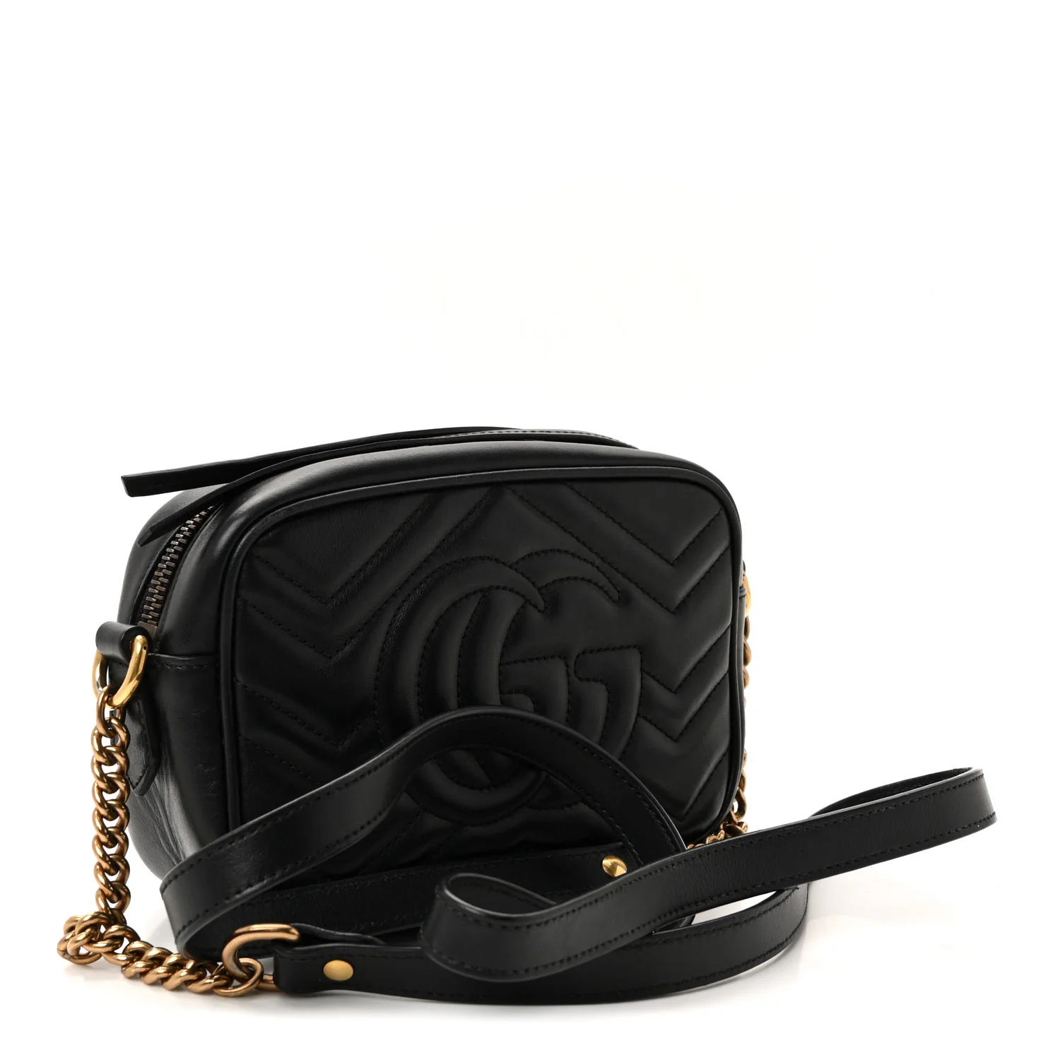 Calfskin Matelasse Mini GG Marmont Chain Shoulder Bag Black - Image 3